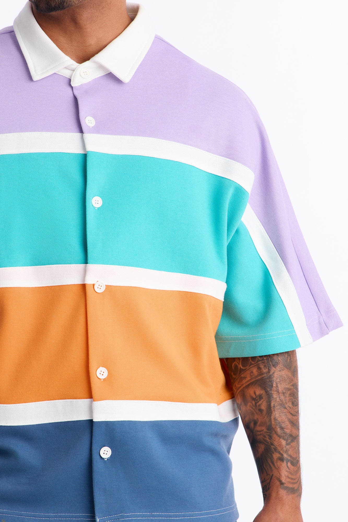 Oversized Spring Rush Pique Button Up Shirt - Blue - Image 3