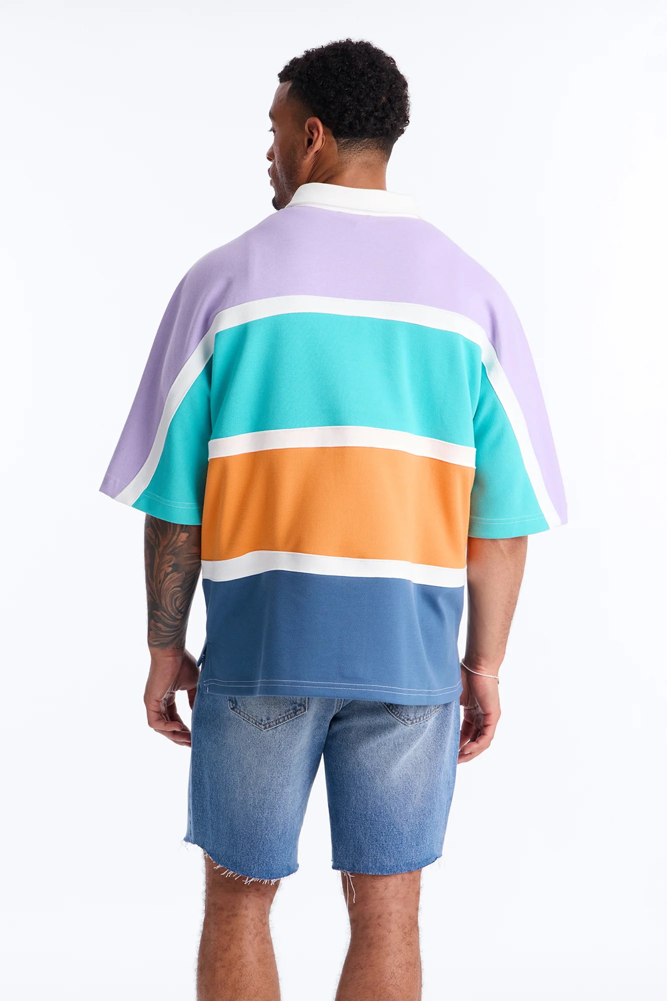 Oversized Spring Rush Pique Button Up Shirt - Blue - Image 4