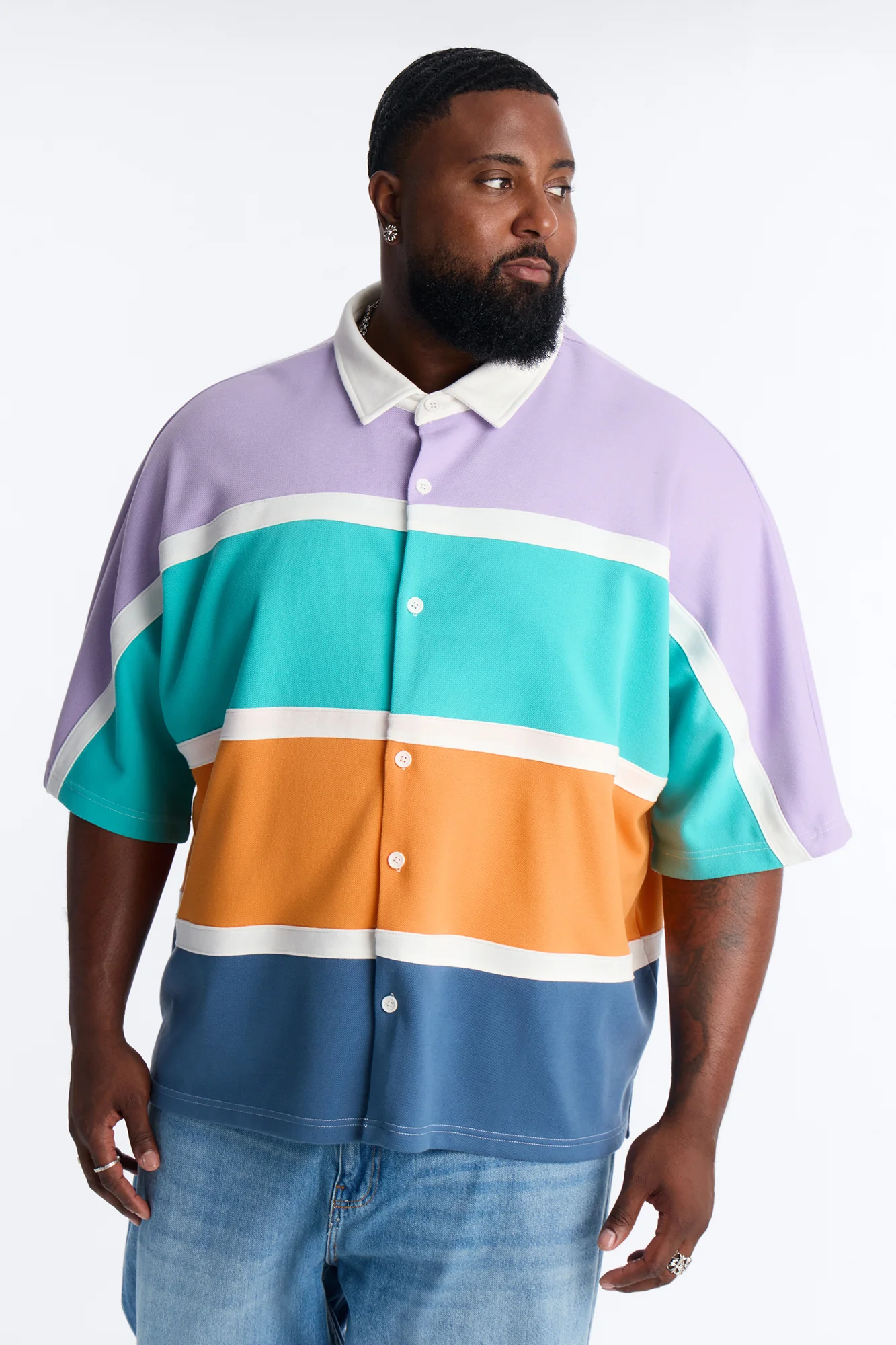 Oversized Spring Rush Pique Button Up Shirt - Blue - Image 5
