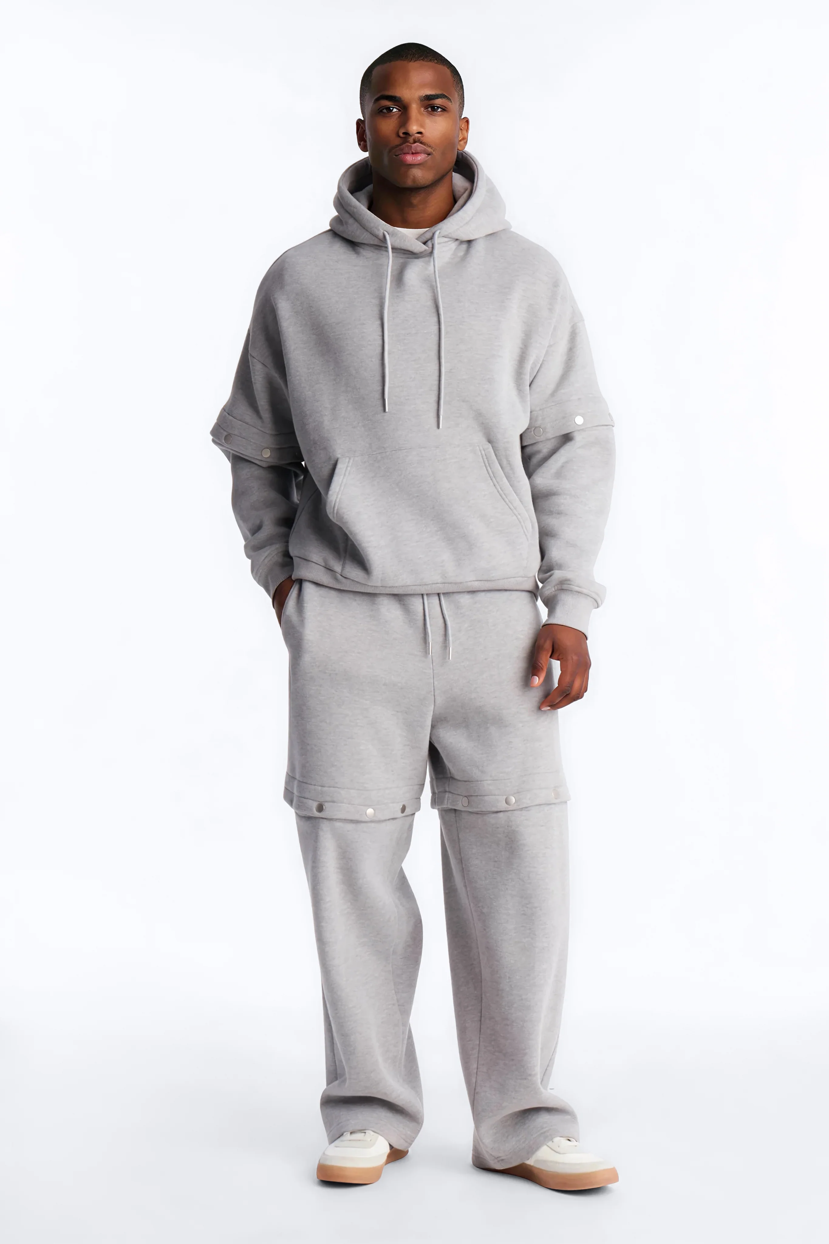 Oversized Tear Away Convertible Hoodie - Grey - Image 2