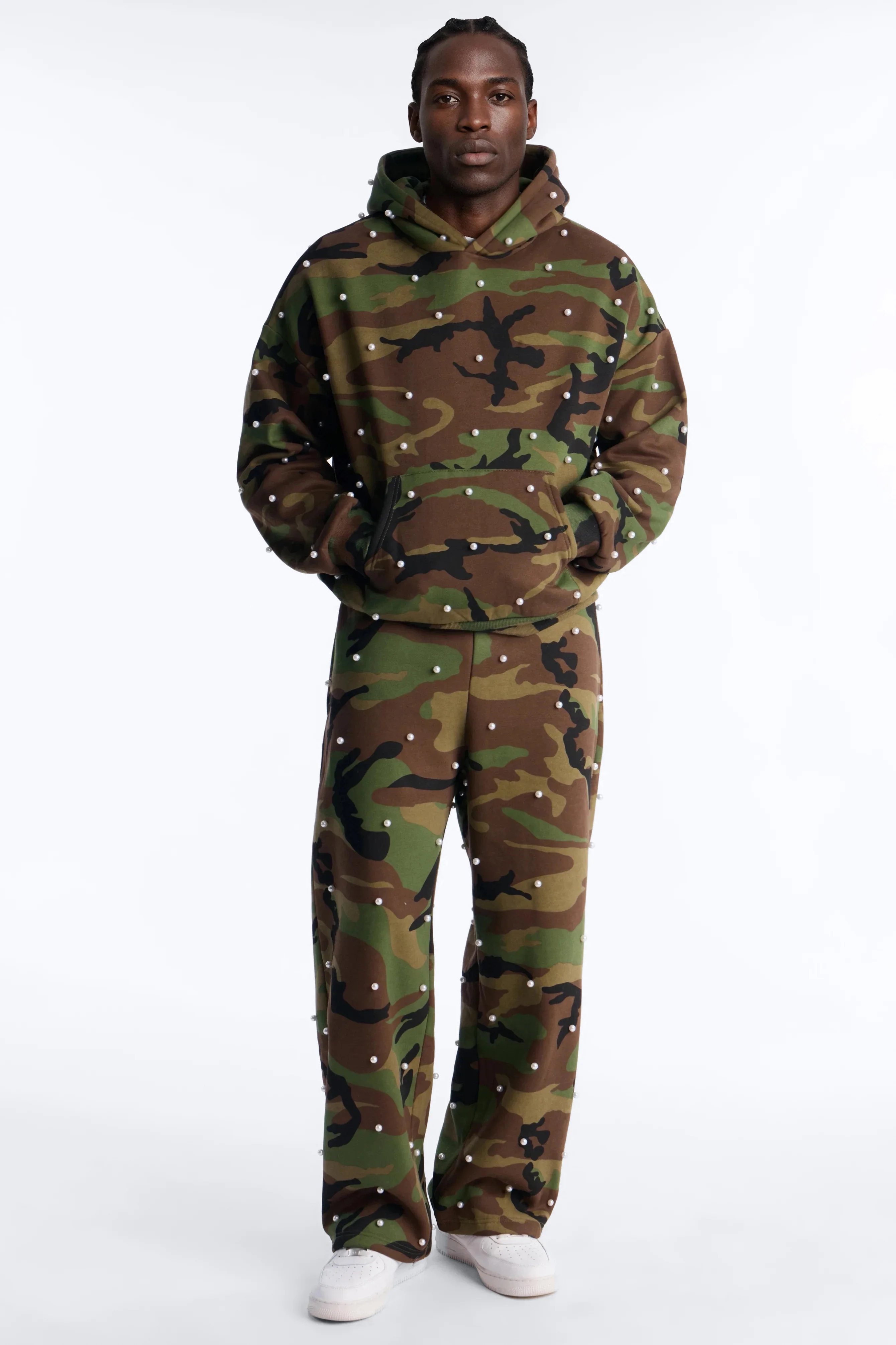 Oversized Vanguard Pearl Embellished Camo Hoodie - Camouflage - Image 2