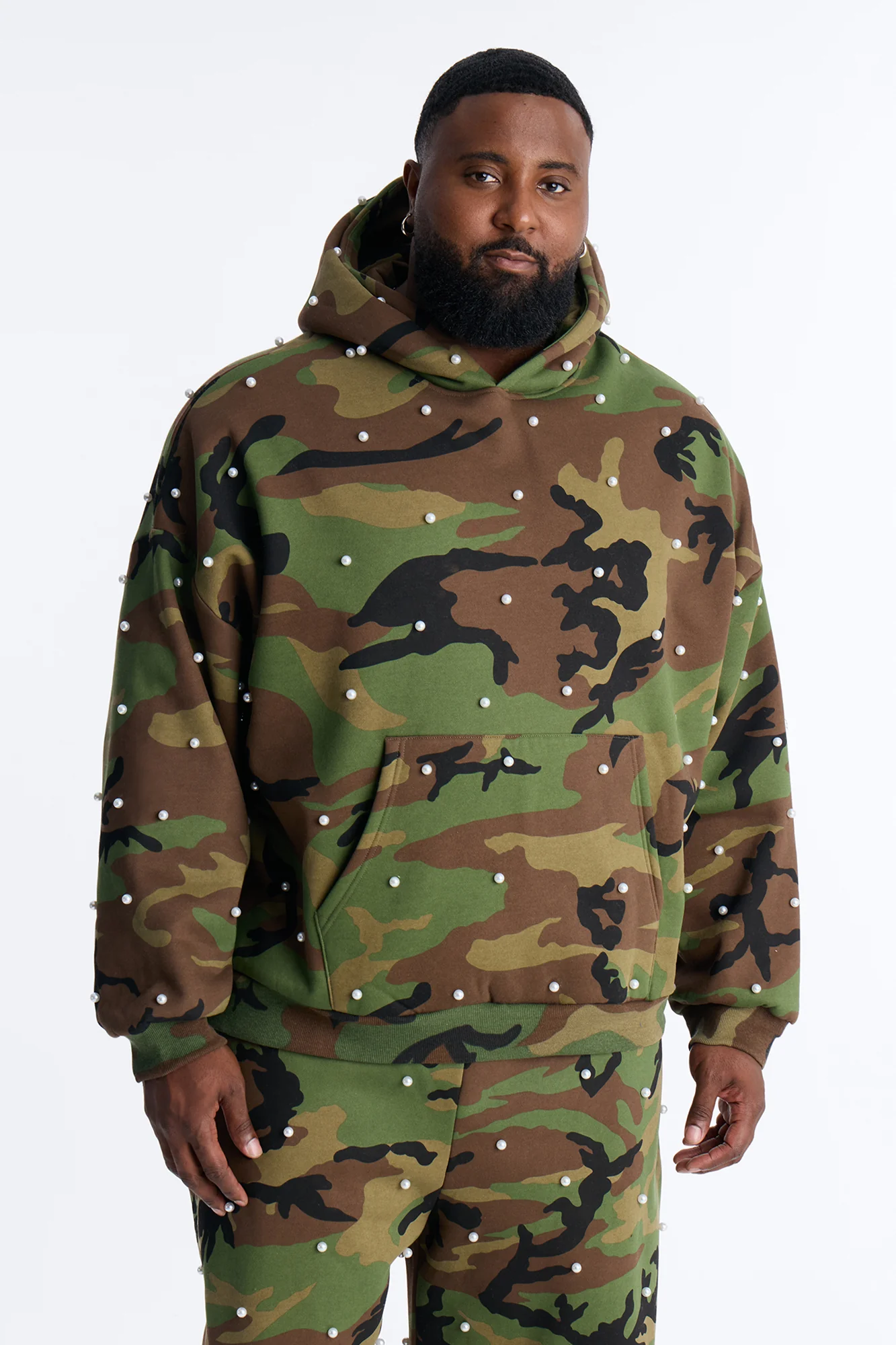 Oversized Vanguard Pearl Embellished Camo Hoodie - Camouflage - Image 5