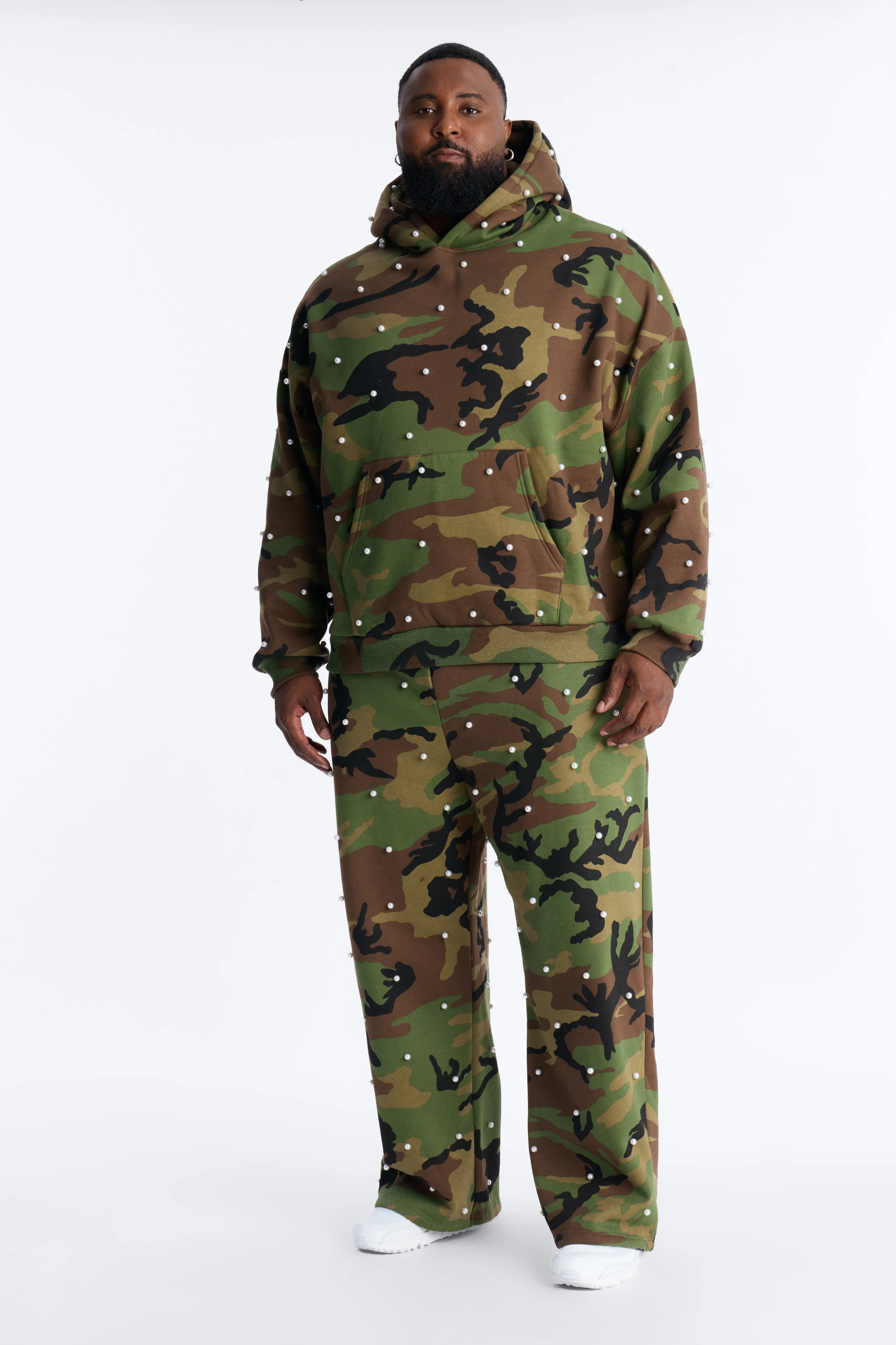Oversized Vanguard Pearl Embellished Camo Hoodie - Camouflage - Image 6
