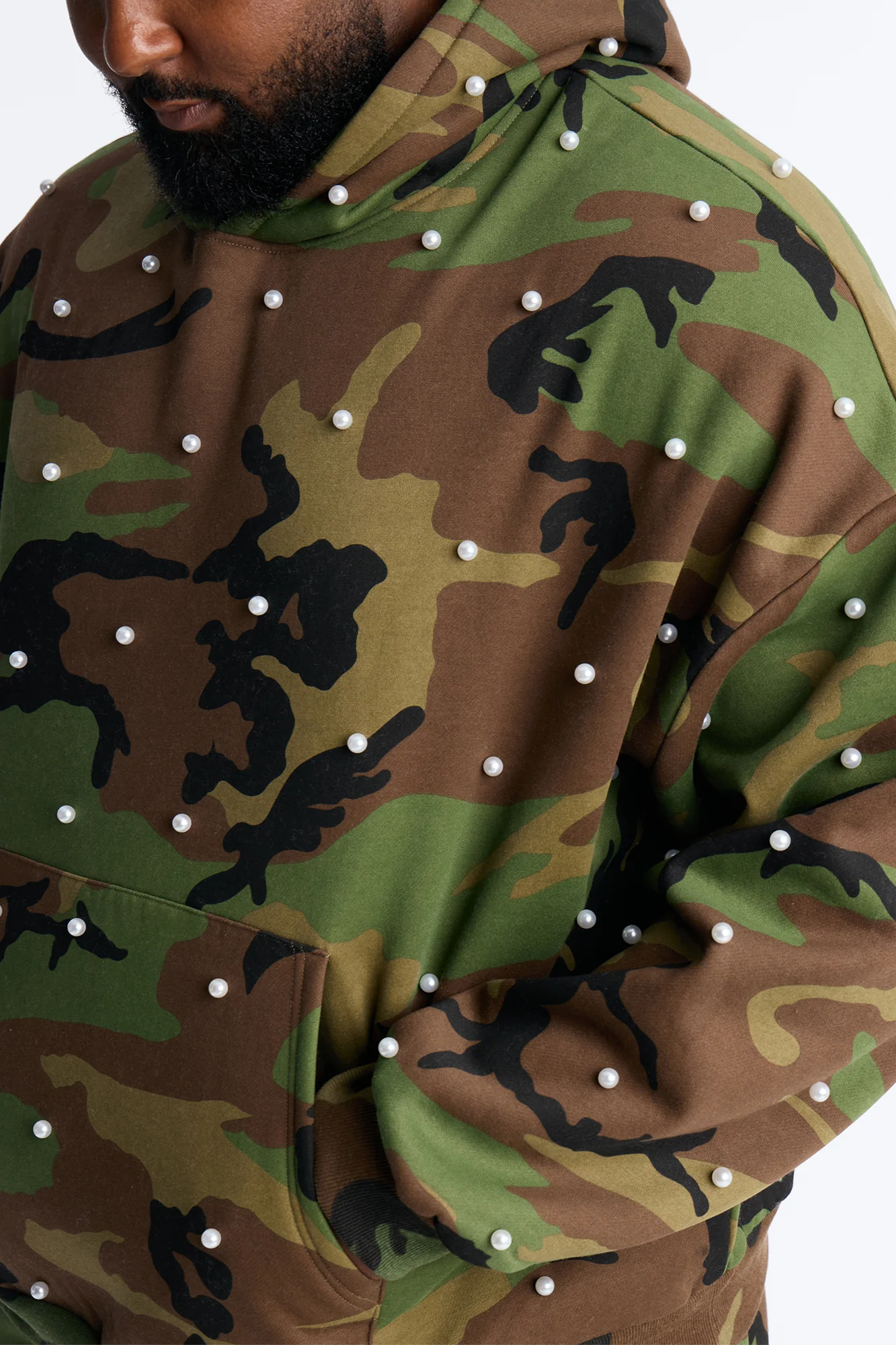 Oversized Vanguard Pearl Embellished Camo Hoodie - Camouflage - Image 7