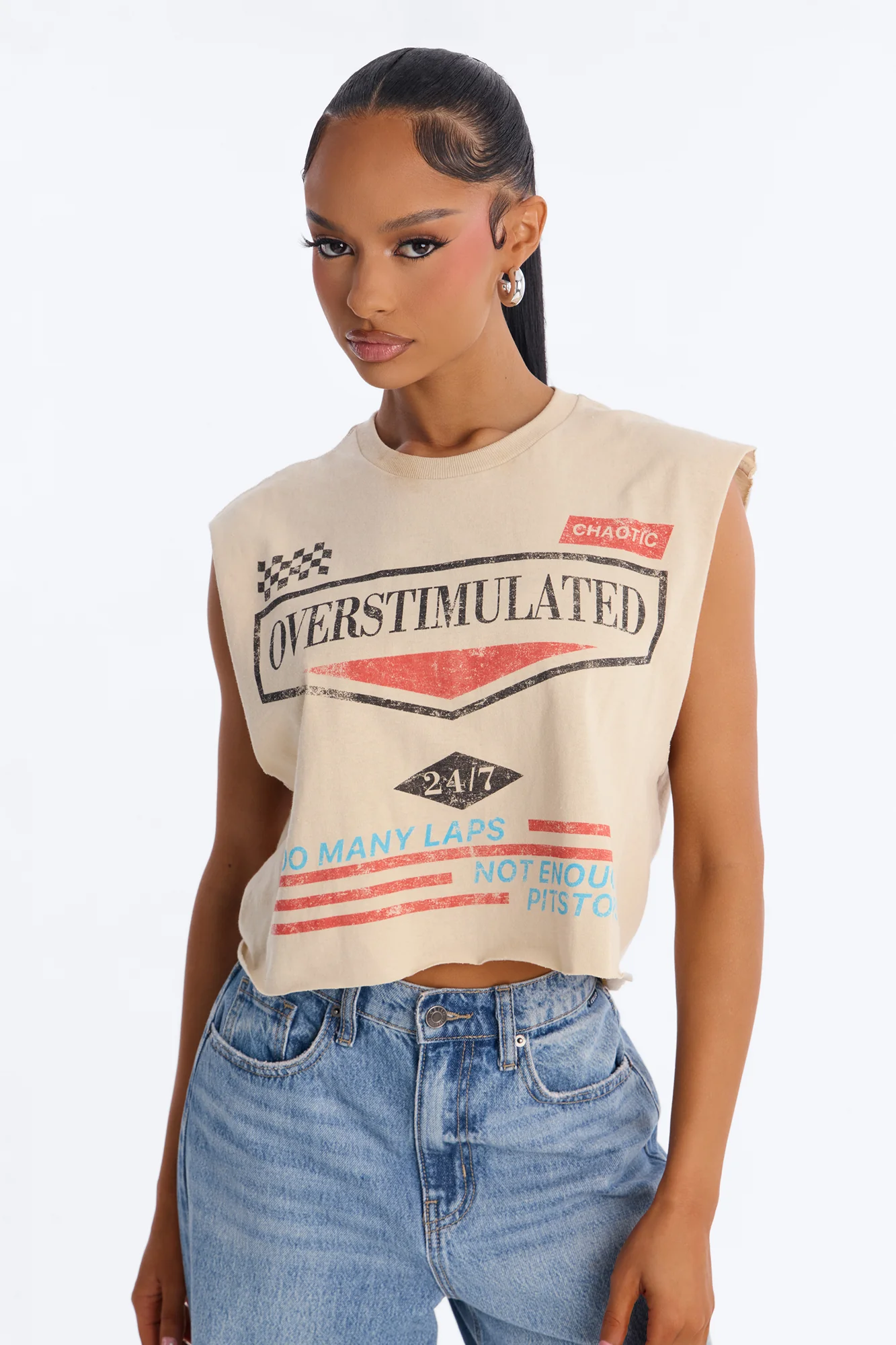 Overstimulated Racer Cut Off Tank - Sand