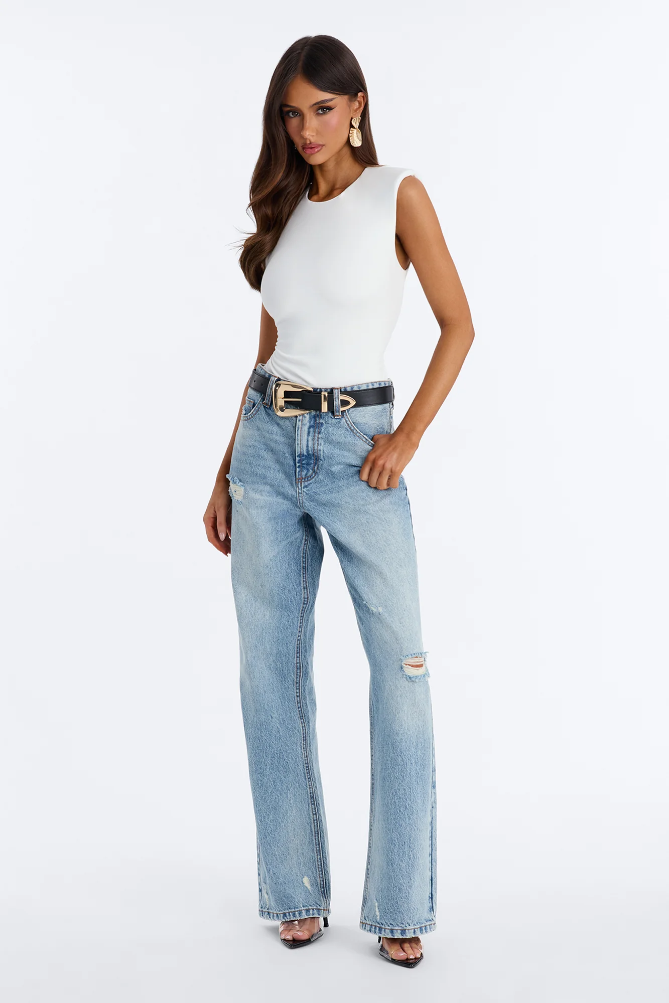 Owning It Shoulder Pad Sleeveless Bodysuit - White