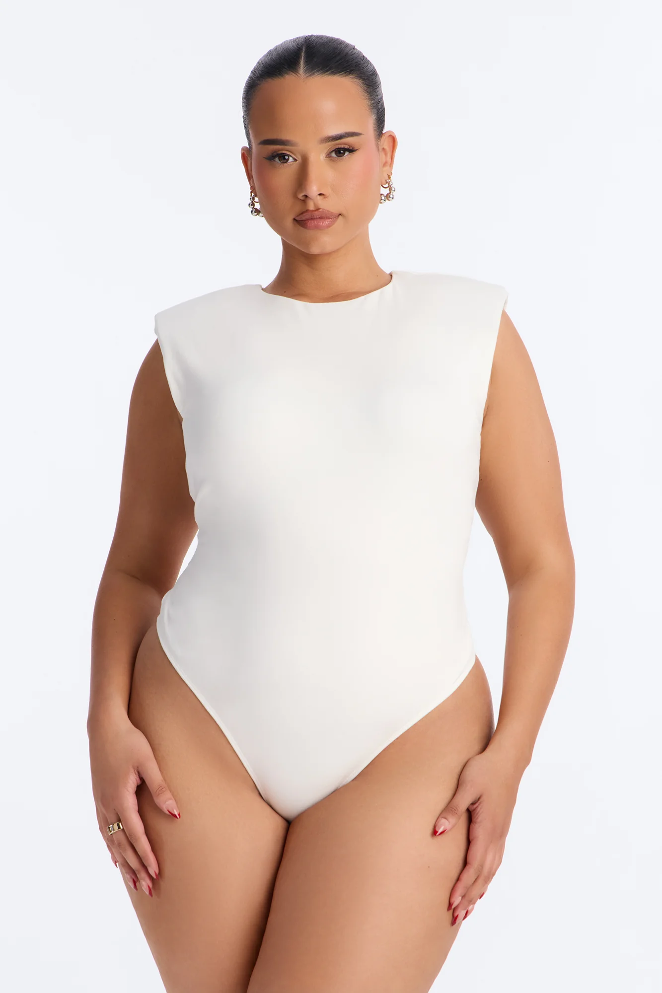 Owning It Shoulder Pad Sleeveless Bodysuit - White - Image 6