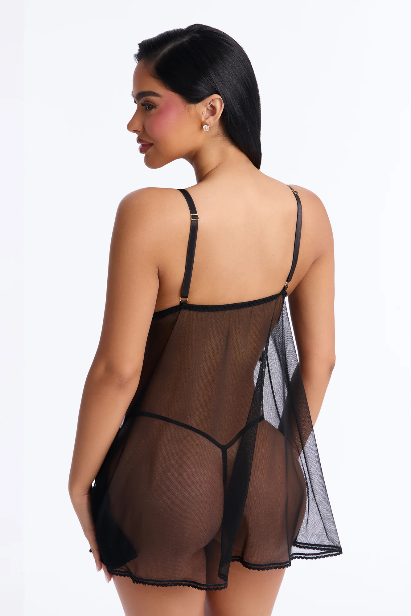Pace Yourself Sheer Flyaway Layered Lace Cups Babydoll - Black - Image 3