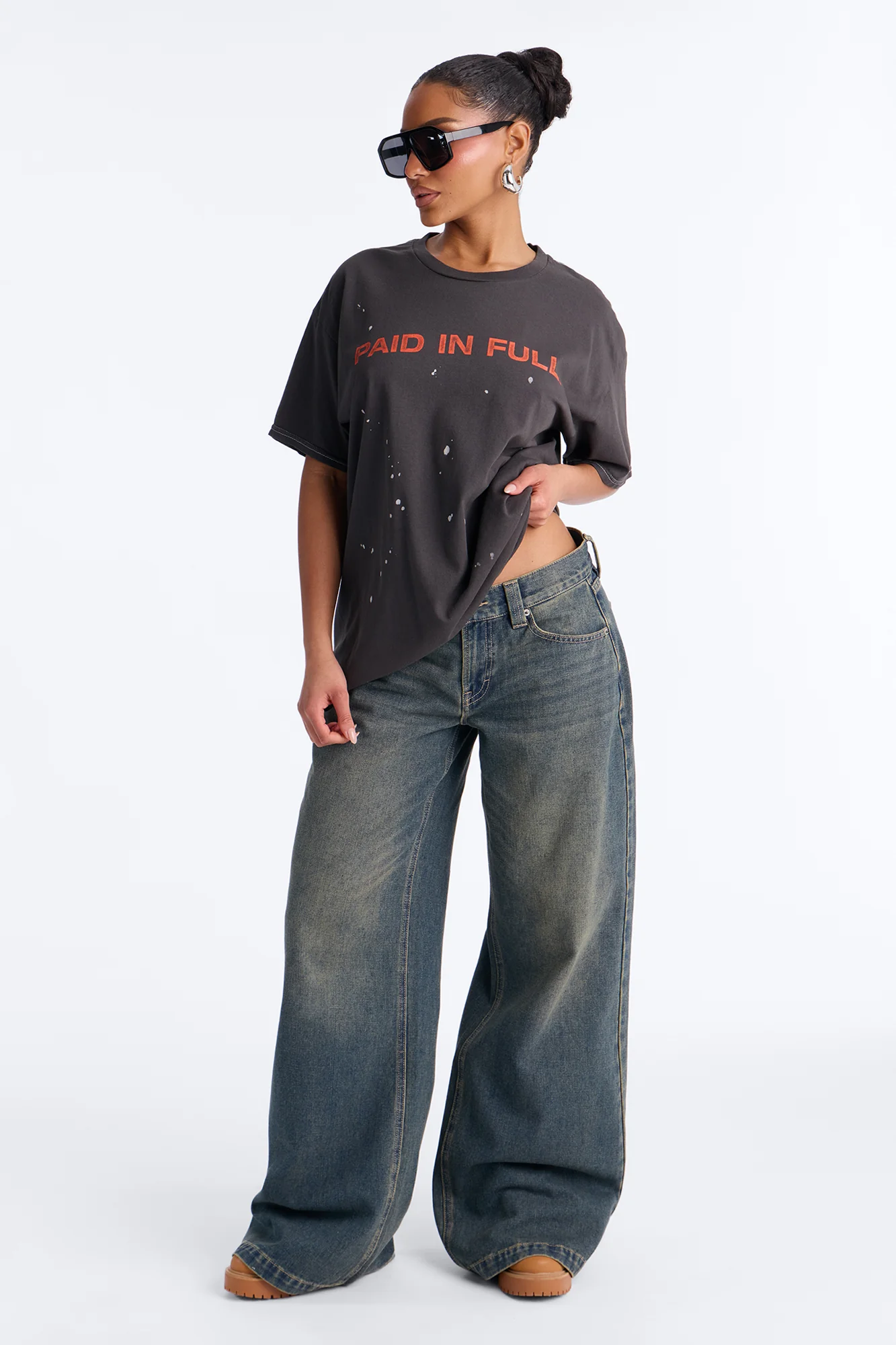 Paid In Full Paint Splatter TShirt - Black Wash - Image 2