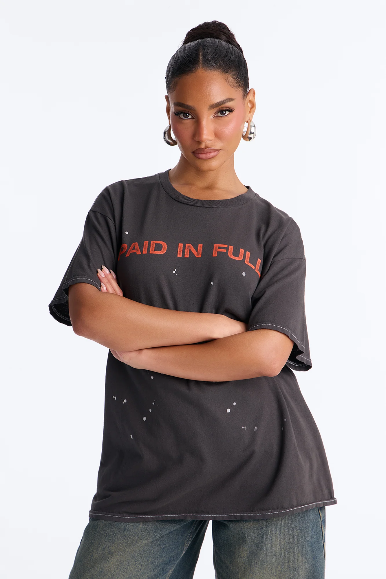 Paid In Full Paint Splatter TShirt - Black Wash - Image 4