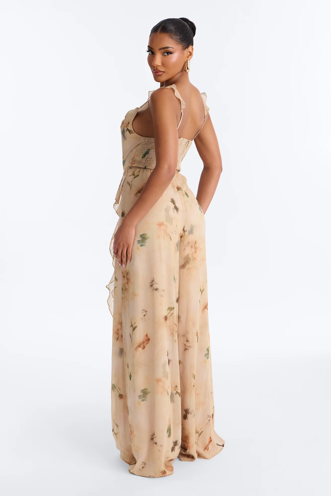 Paige Chiffon Floral Jumpsuit - Peach - Image 3