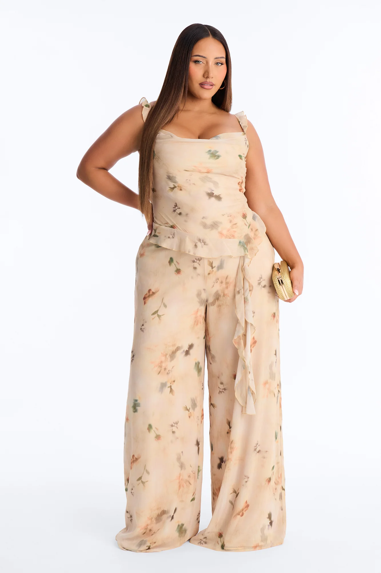 Paige Chiffon Floral Jumpsuit - Peach - Image 4