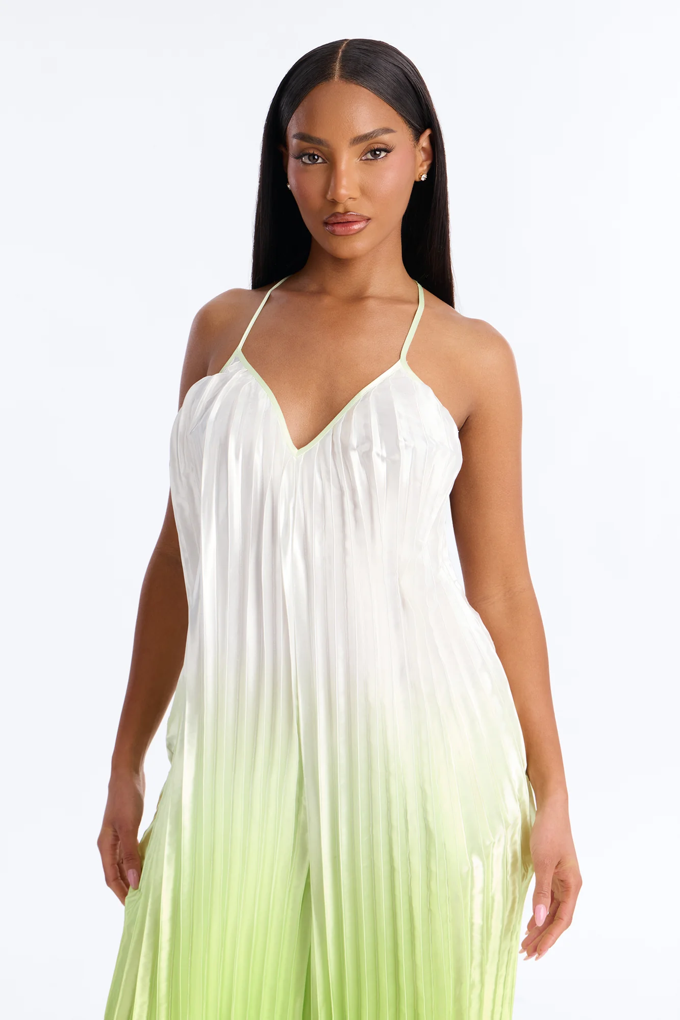 Paige Satin Ombre Wide Leg Jumpsuit - Green - Image 2