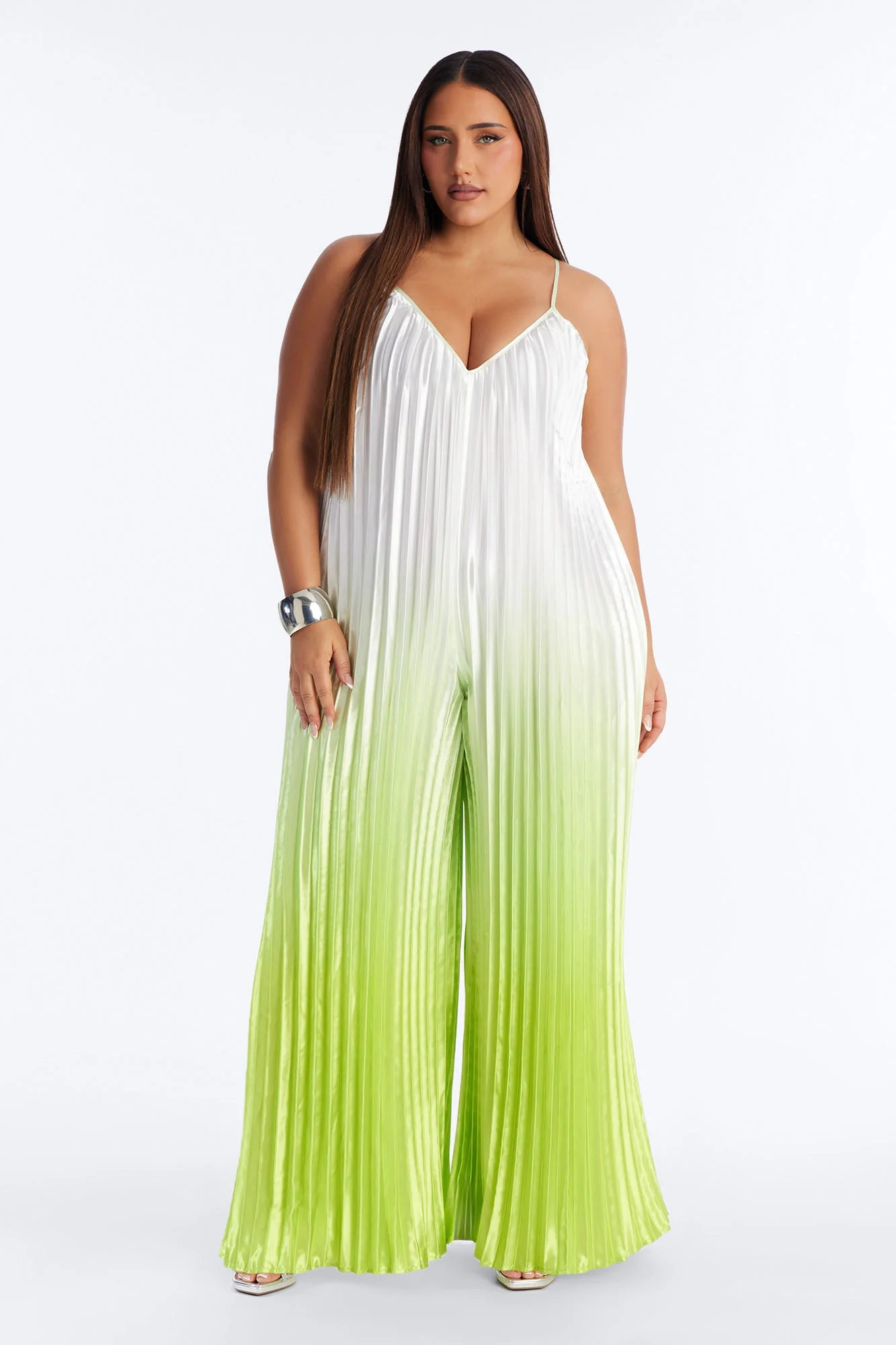 Paige Satin Ombre Wide Leg Jumpsuit - Green - Image 4