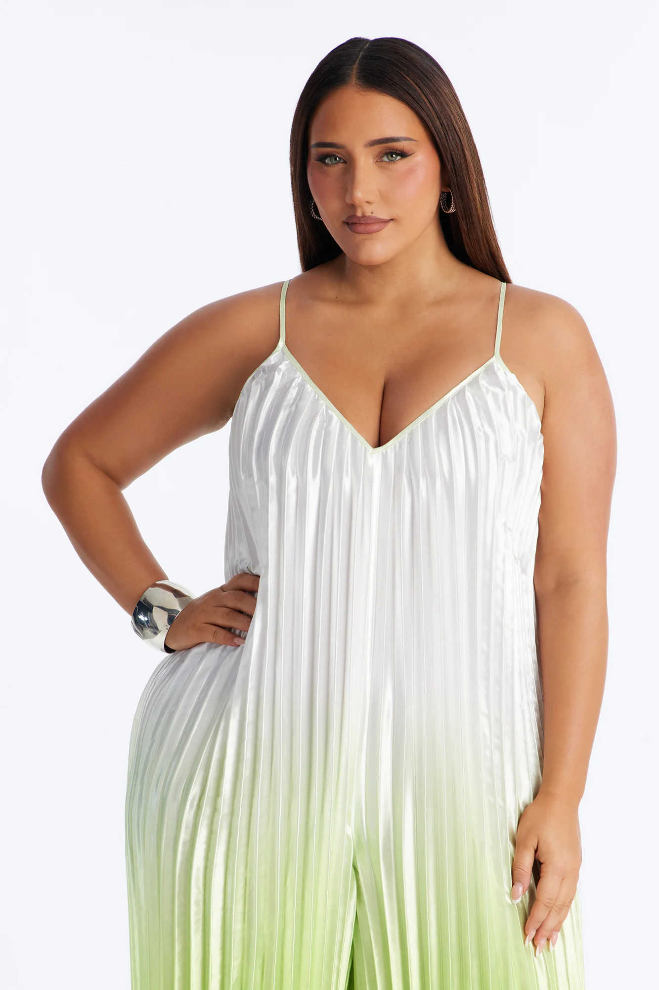 Paige Satin Ombre Wide Leg Jumpsuit - Green - Image 5