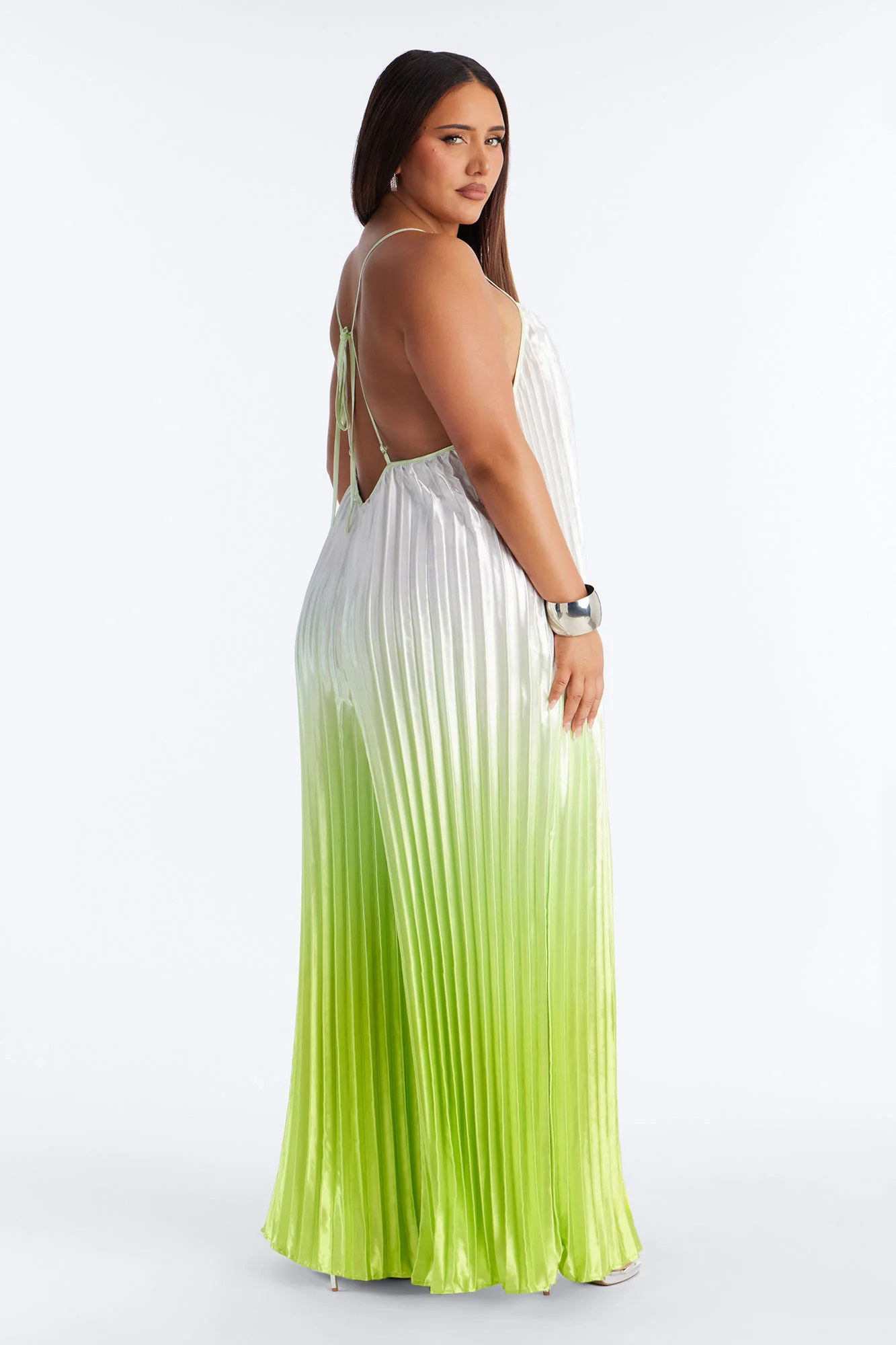 Paige Satin Ombre Wide Leg Jumpsuit - Green - Image 7