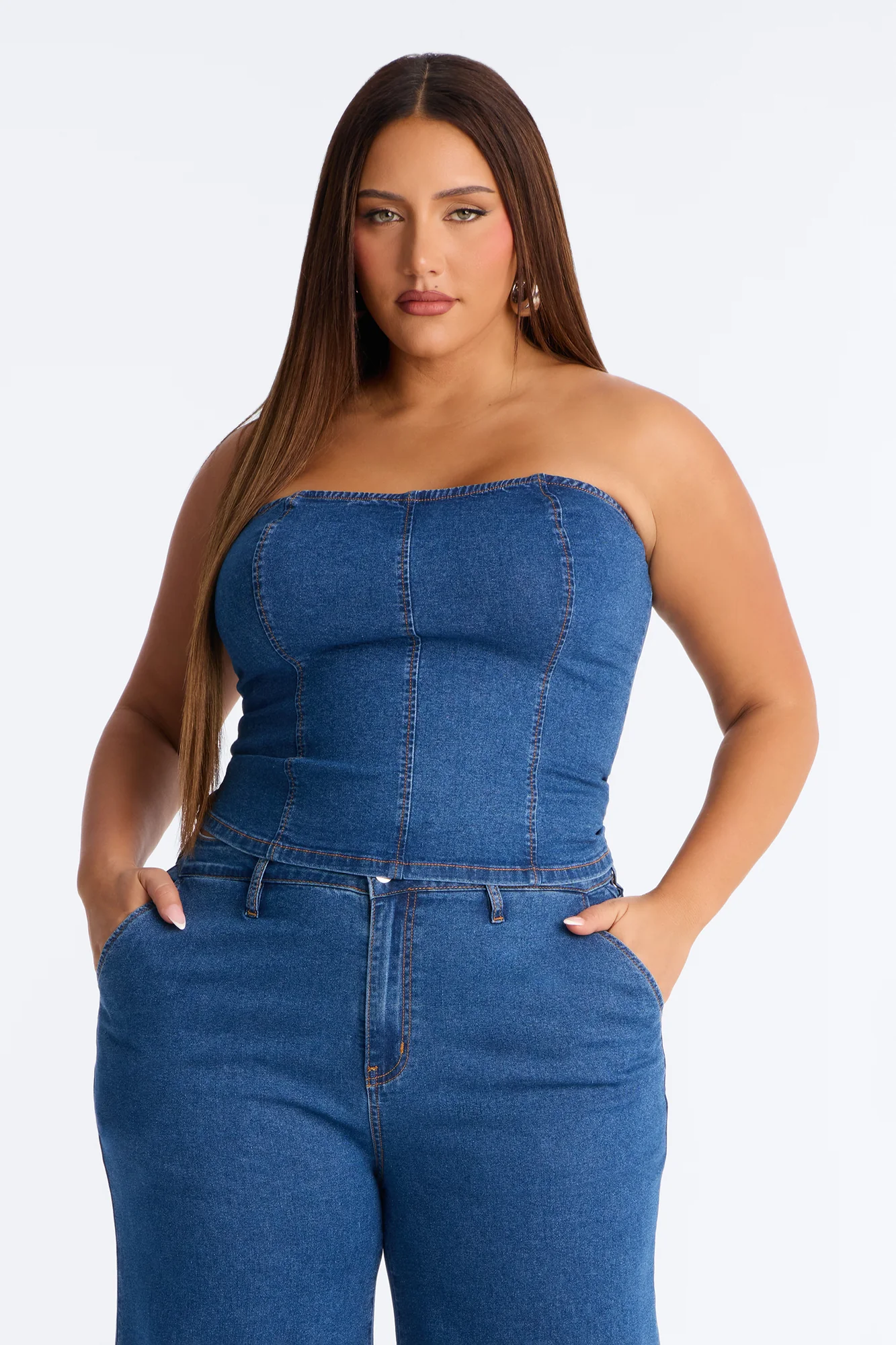 Paige Strapless Denim Pant Set - Dark Wash - Image 6