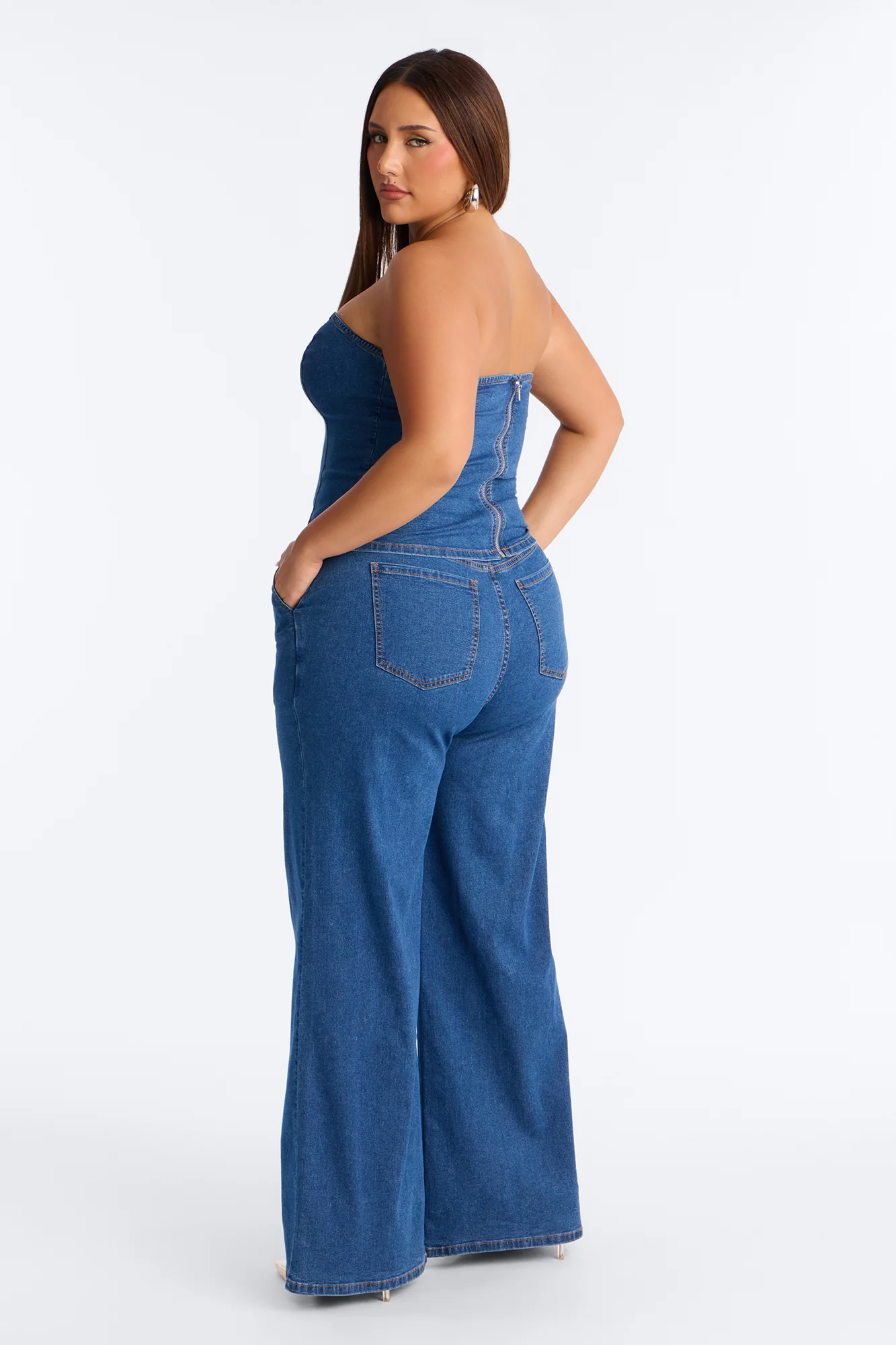 Paige Strapless Denim Pant Set - Dark Wash - Image 8