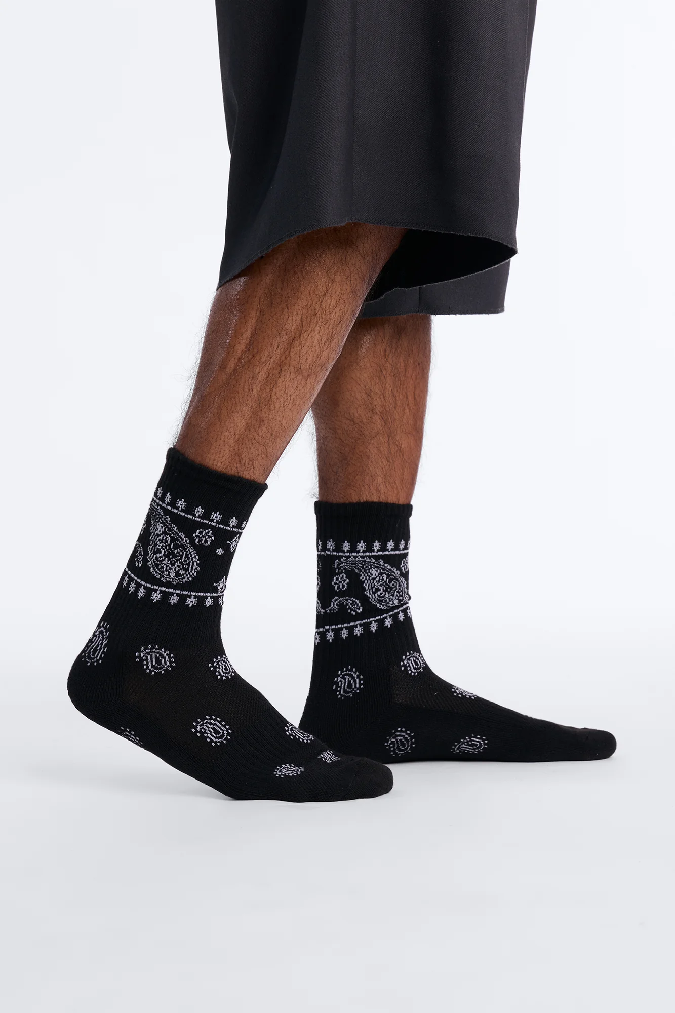 Paisley Bandana Crew Socks - Black