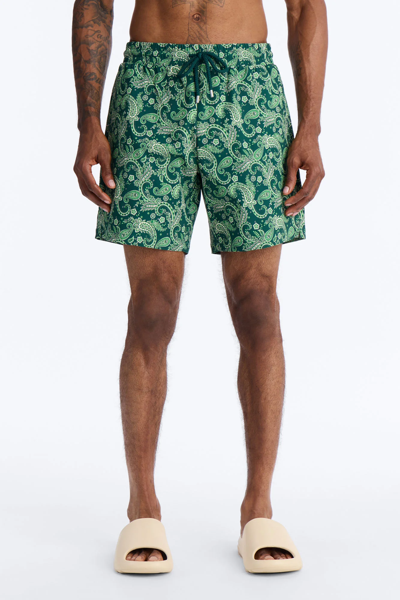 Paisley Elevated Printed Swim Trunk 7″ - Green