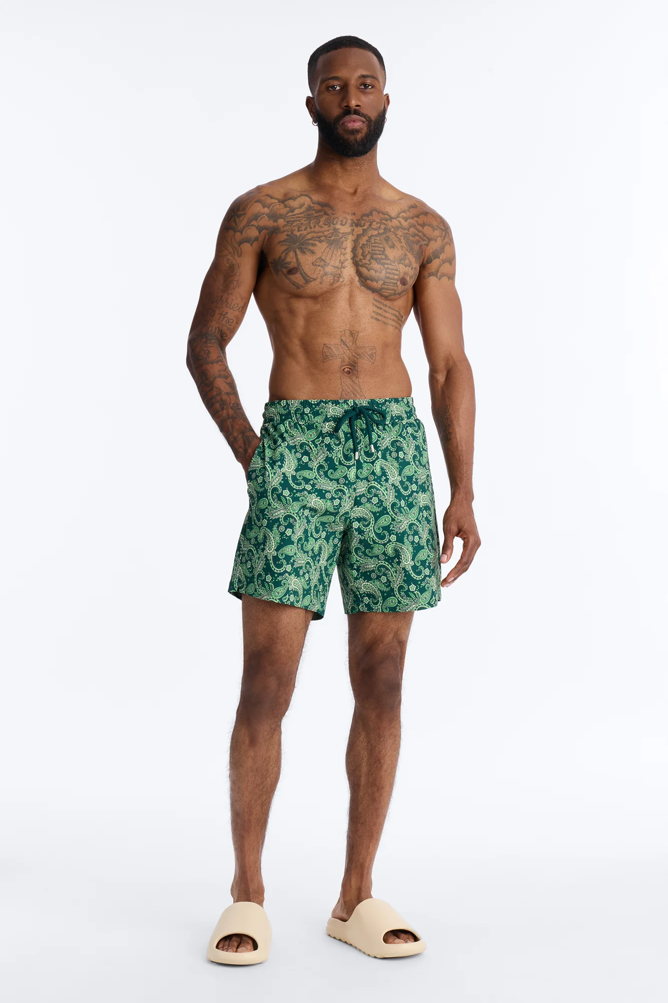 Paisley Elevated Printed Swim Trunk 7″ - Green - Image 2