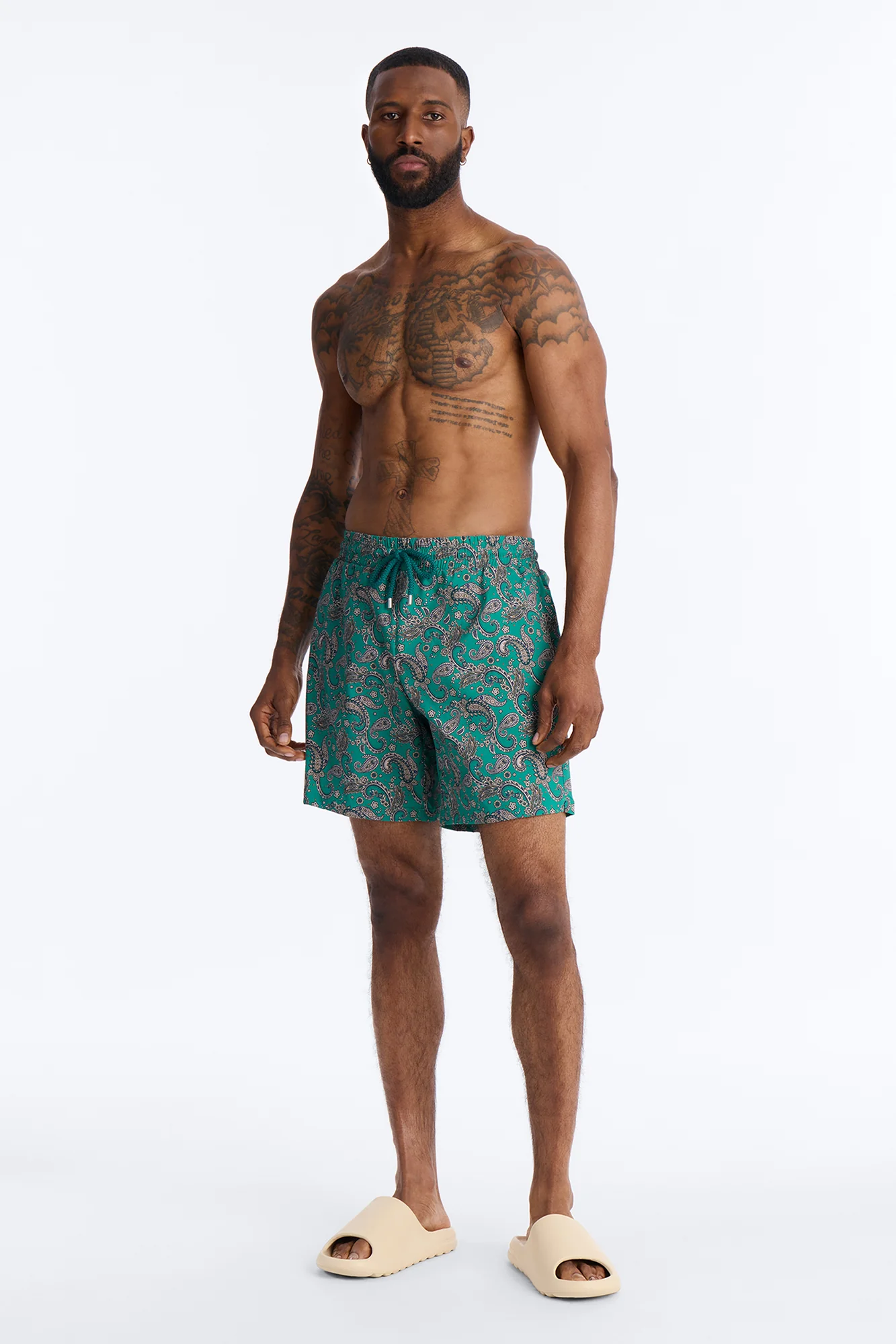 Paisley Elevated Printed Swim Trunk 7″ - Teal - Image 2