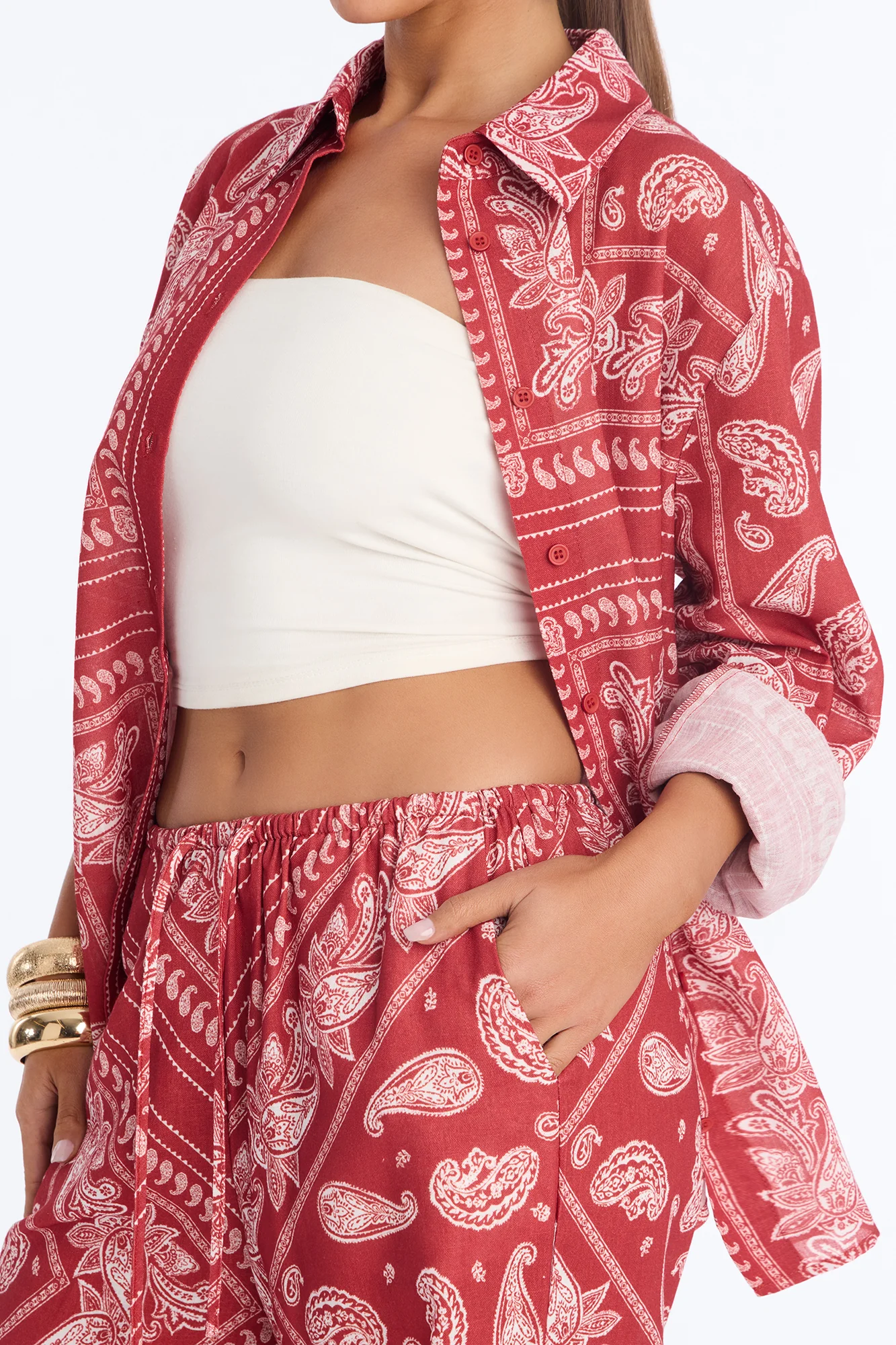 Paisley Vibin' Linen Pant Set - Rust - Image 4