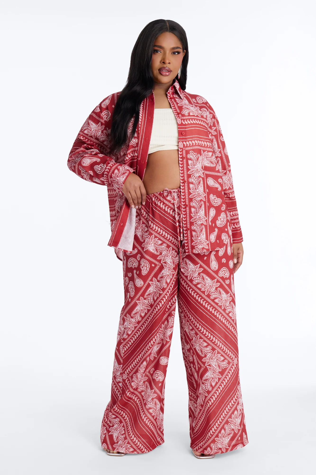 Paisley Vibin' Linen Pant Set - Rust - Image 6