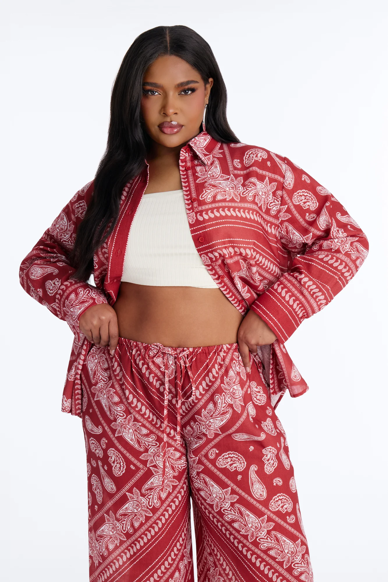 Paisley Vibin' Linen Pant Set - Rust - Image 7