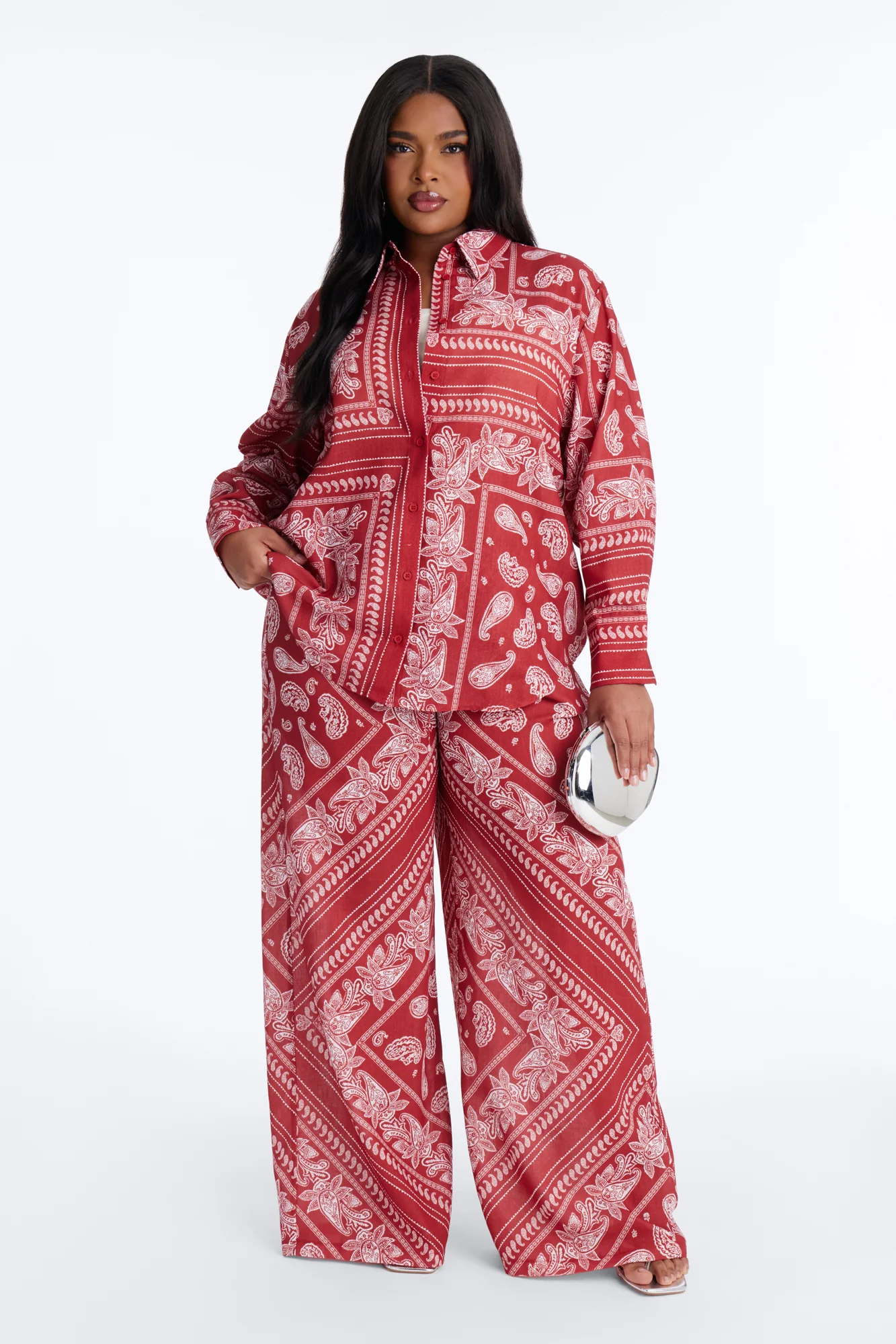 Paisley Vibin' Linen Pant Set - Rust - Image 8
