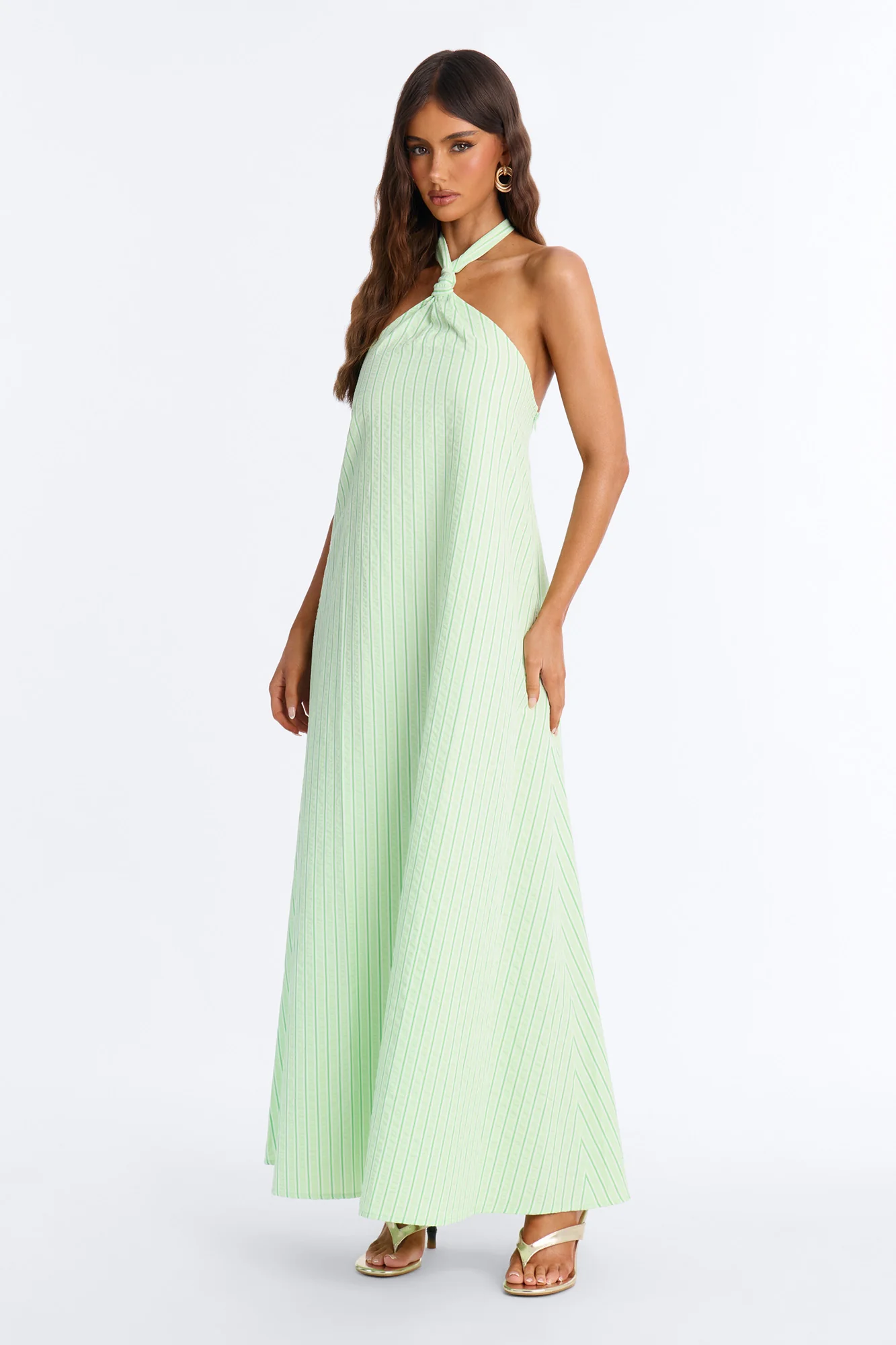 Palm Beach Halter Poplin Maxi Dress - Green
