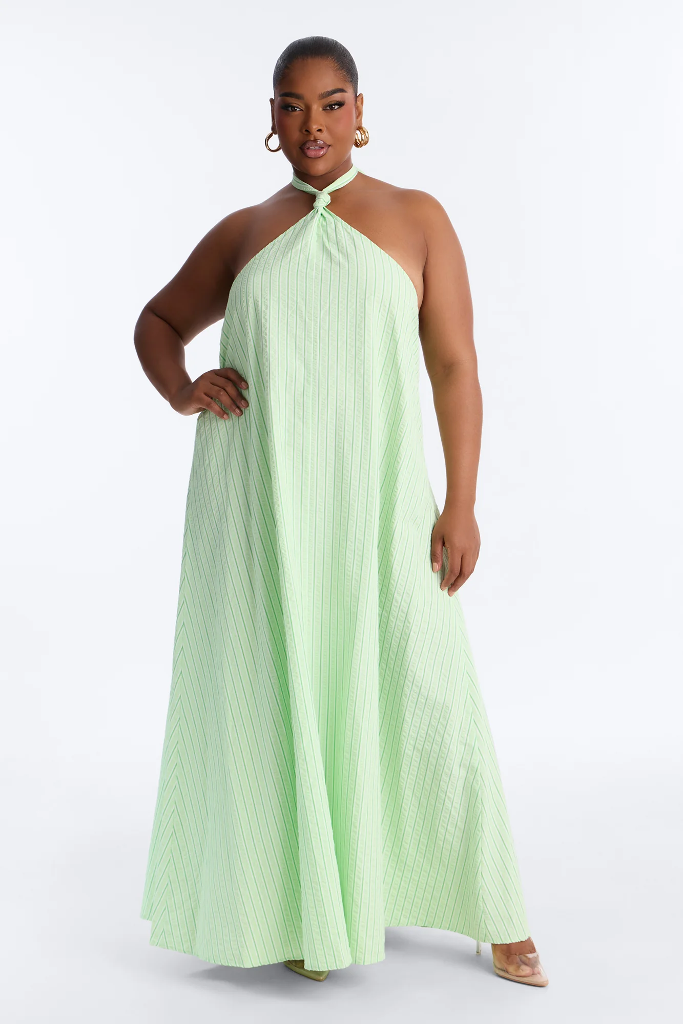 Palm Beach Halter Poplin Maxi Dress - Green - Image 5