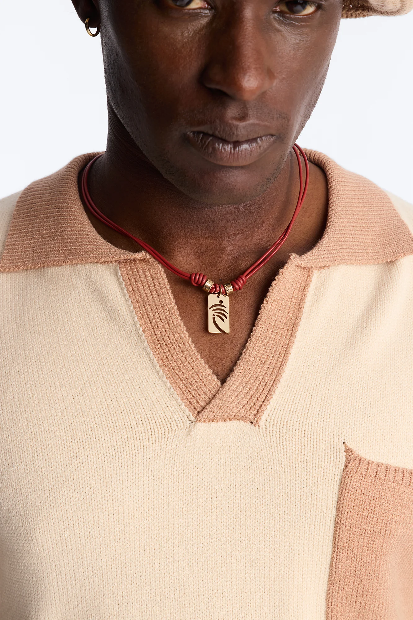 Palm Faux Leather Cording Necklace And Bracelet Set - Burgundy - Image 3