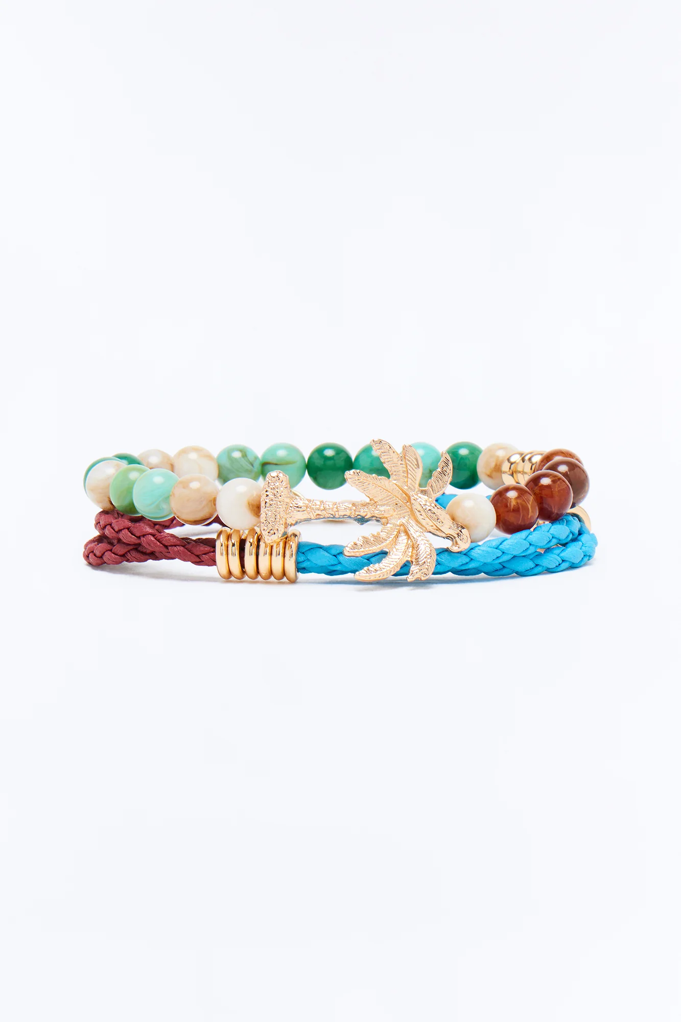 Palm Mixed Material Bead Bracelet Set - Gold/Multi - Image 3