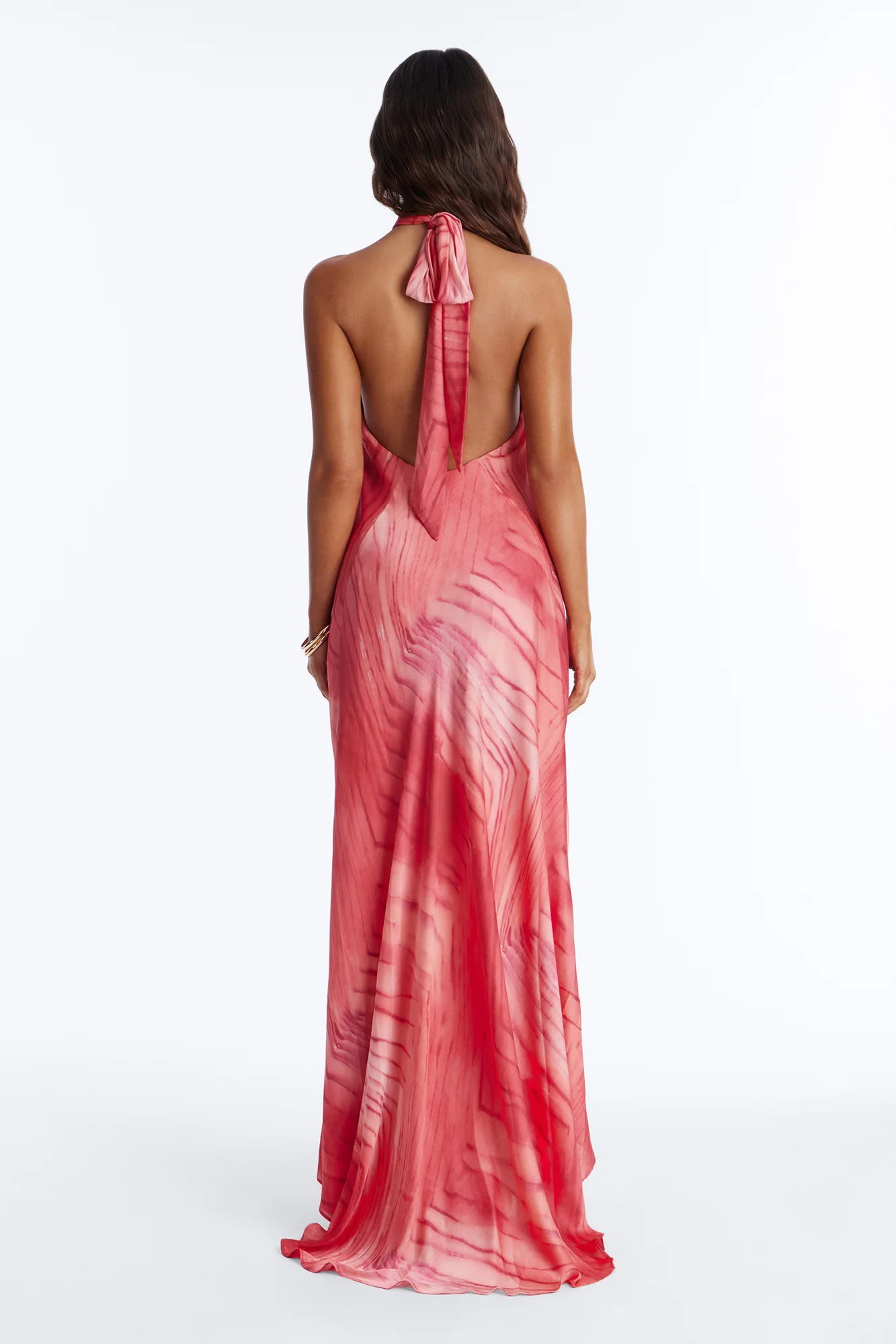 Palm Paradise Backless Satin Maxi Dress - Coral/combo - Image 4