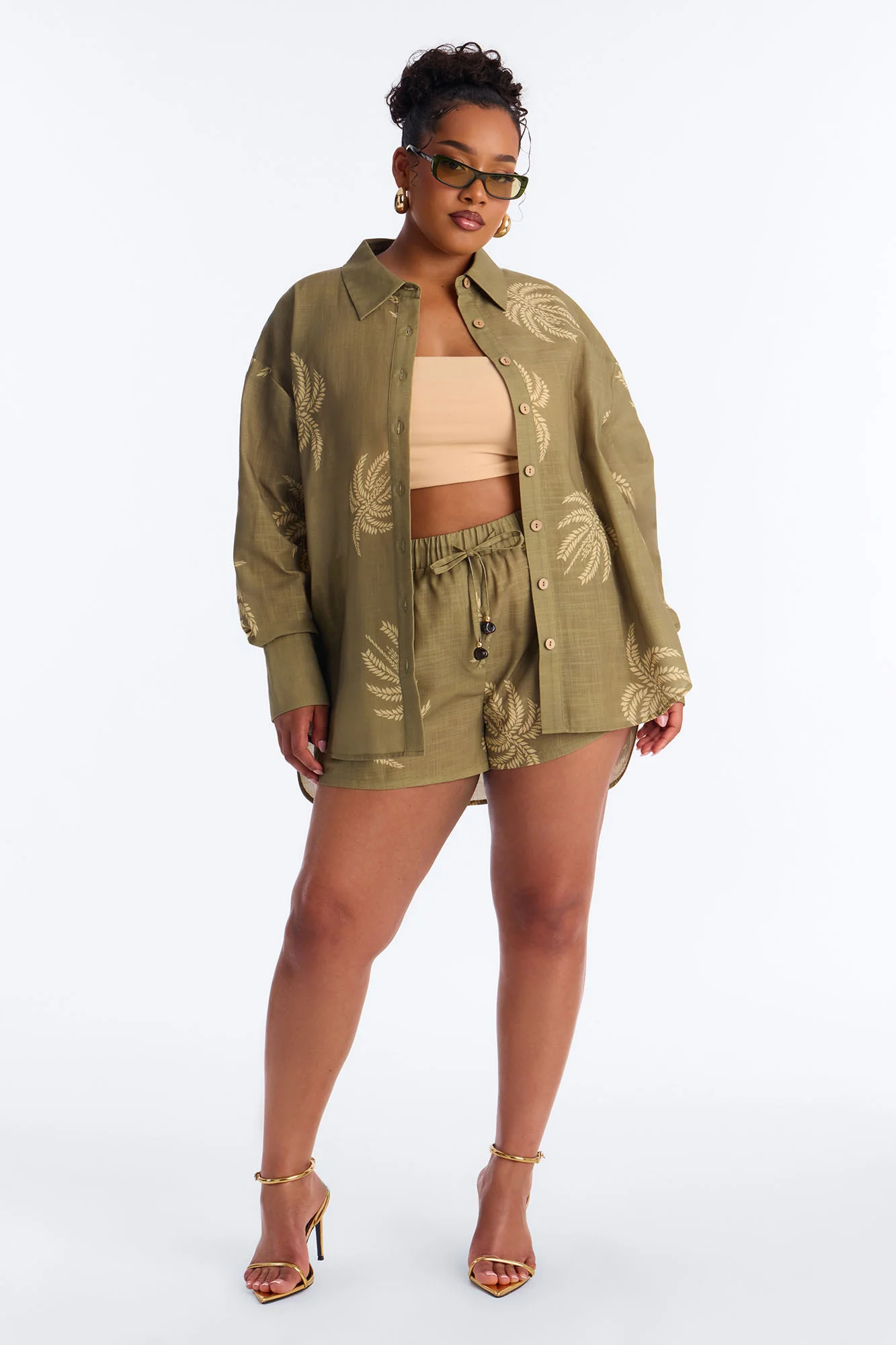 Palm Paradise Linen Short Set - Olive - Image 5
