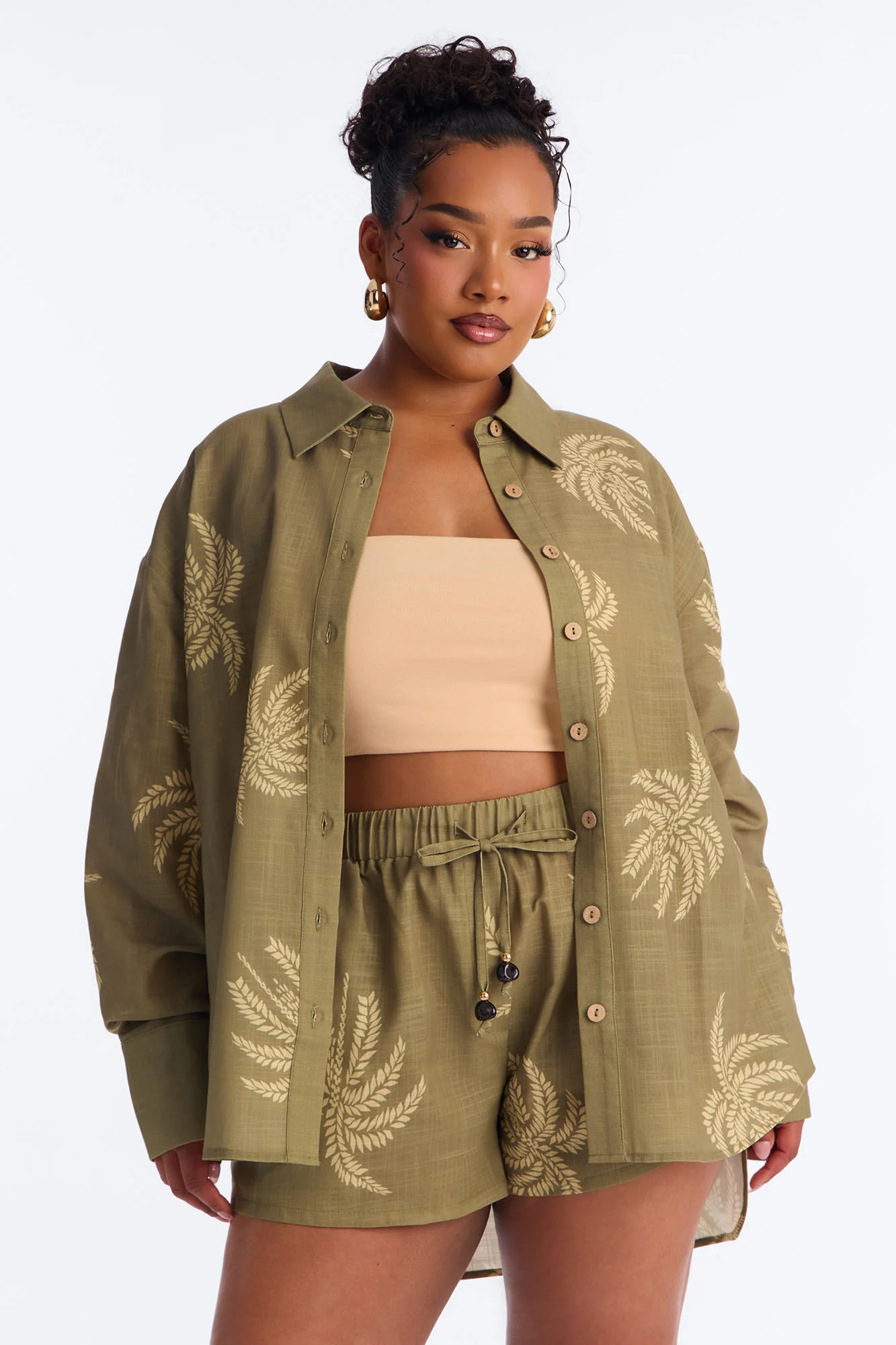 Palm Paradise Linen Short Set - Olive - Image 6