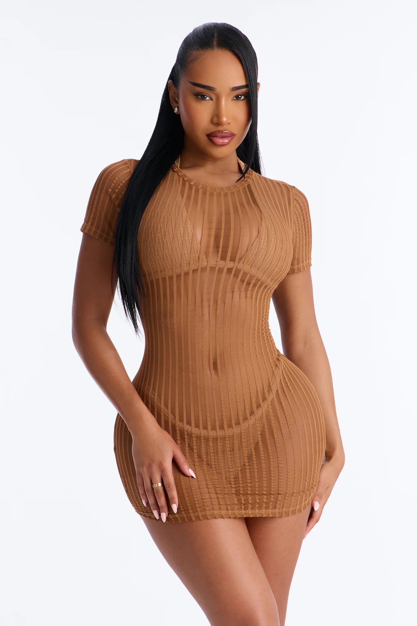 Palm Shade Stripe Cover Up - Mocha - Image 2