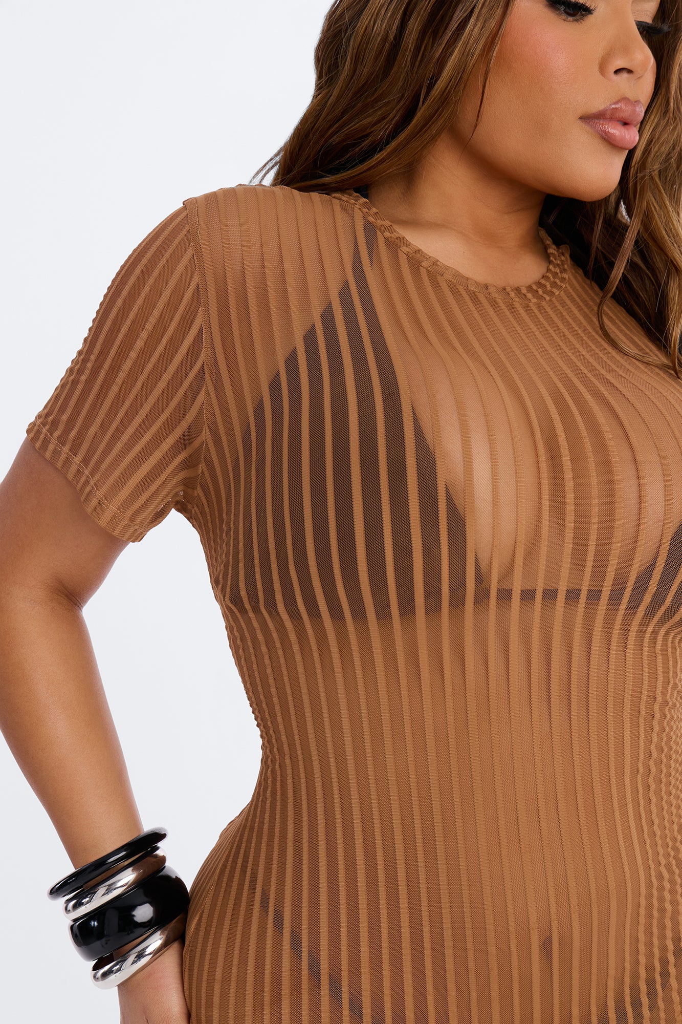 Palm Shade Stripe Cover Up - Mocha - Image 6