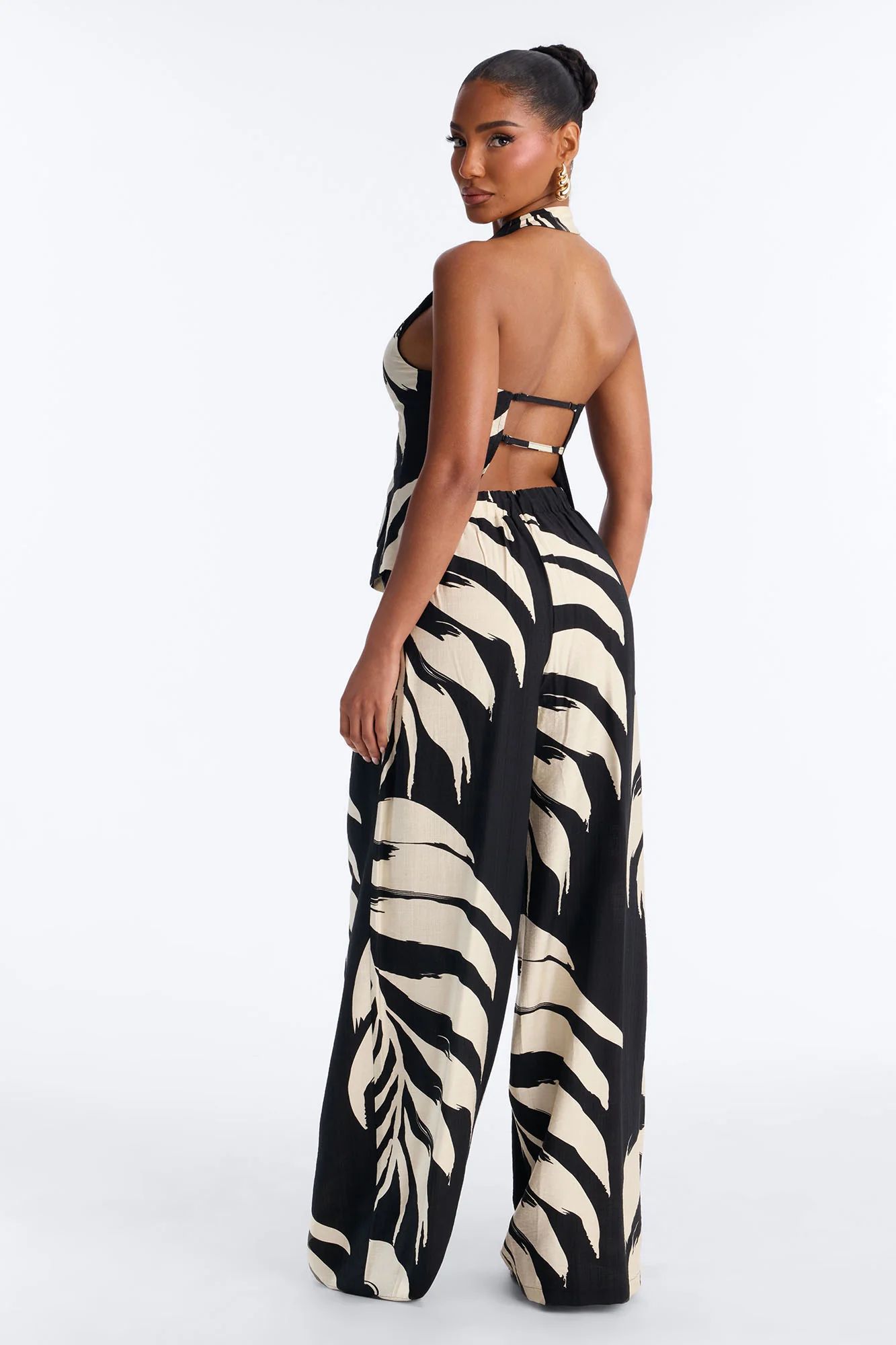 Palm Shadows Linen Belted Pant Set - Black/combo - Image 4