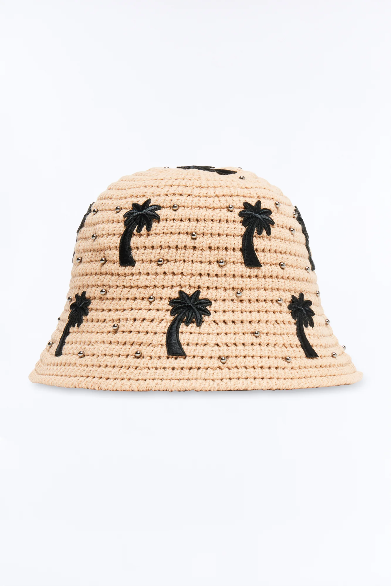 Palm Studded Straw Bucket Hat - Beige - Image 3