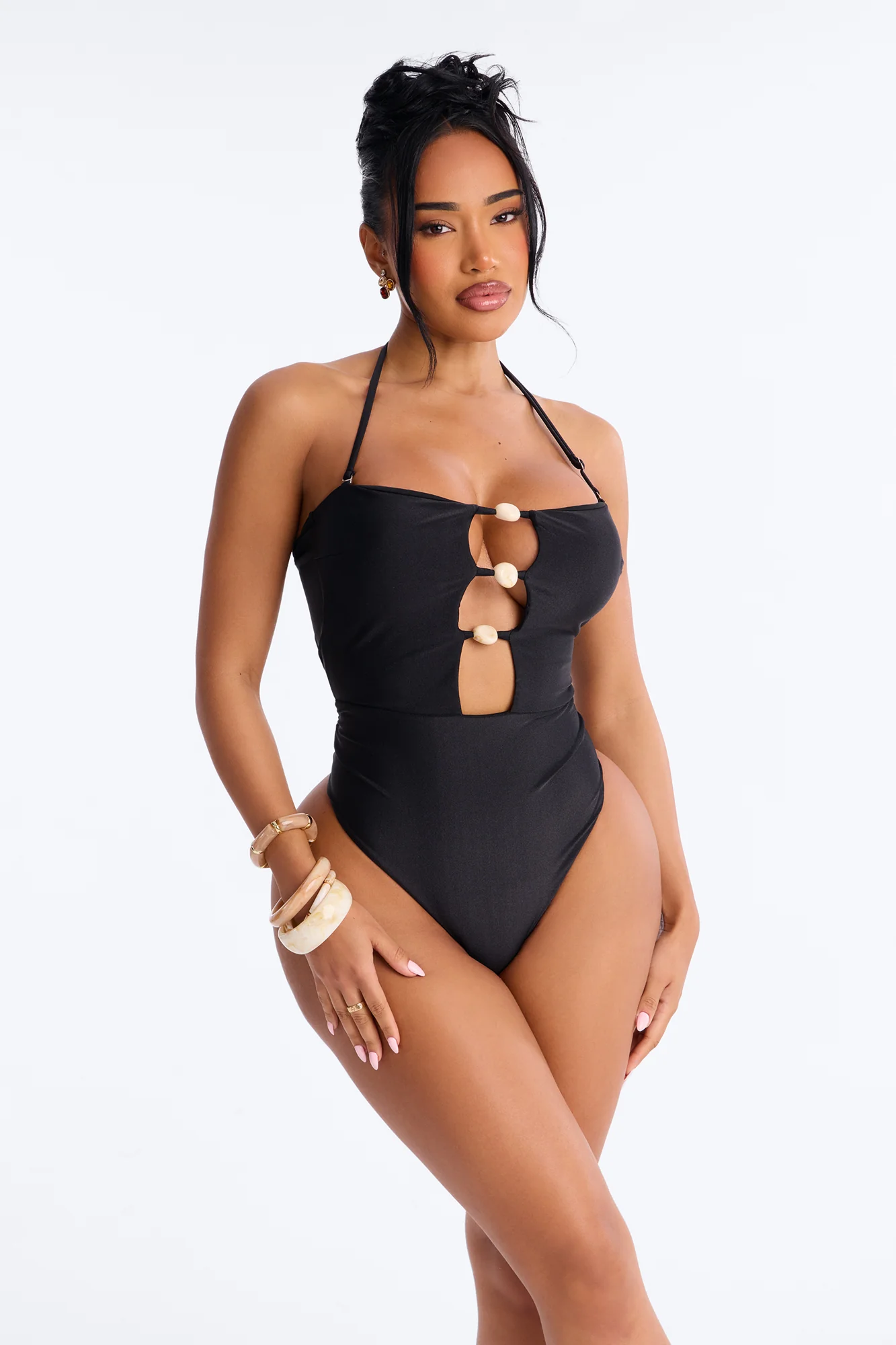 Palm Tree Perfection 1 Piece Swimsuit - Black