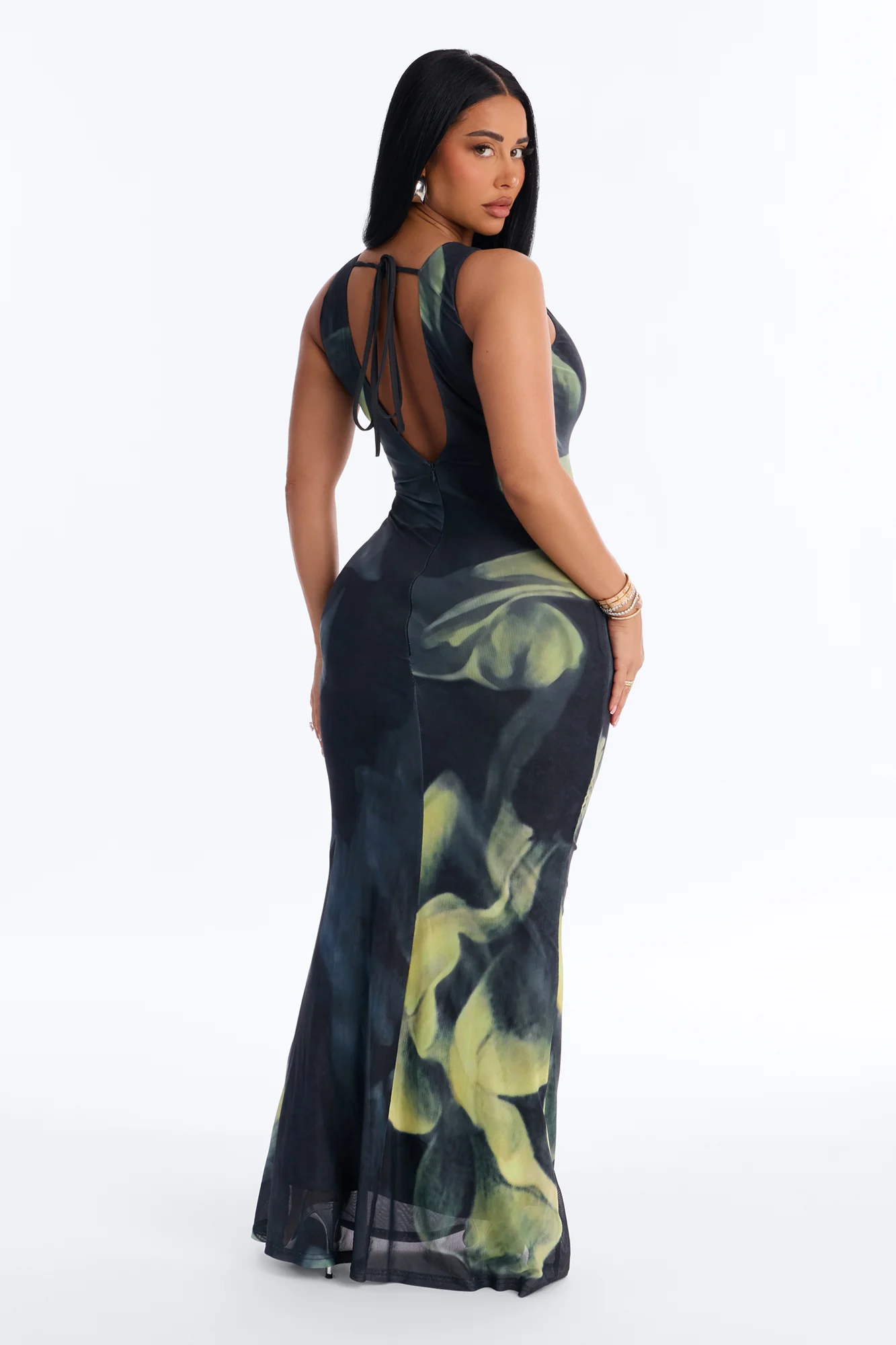 Paloma Backless Mesh Maxi Dress - Green/combo - Image 4