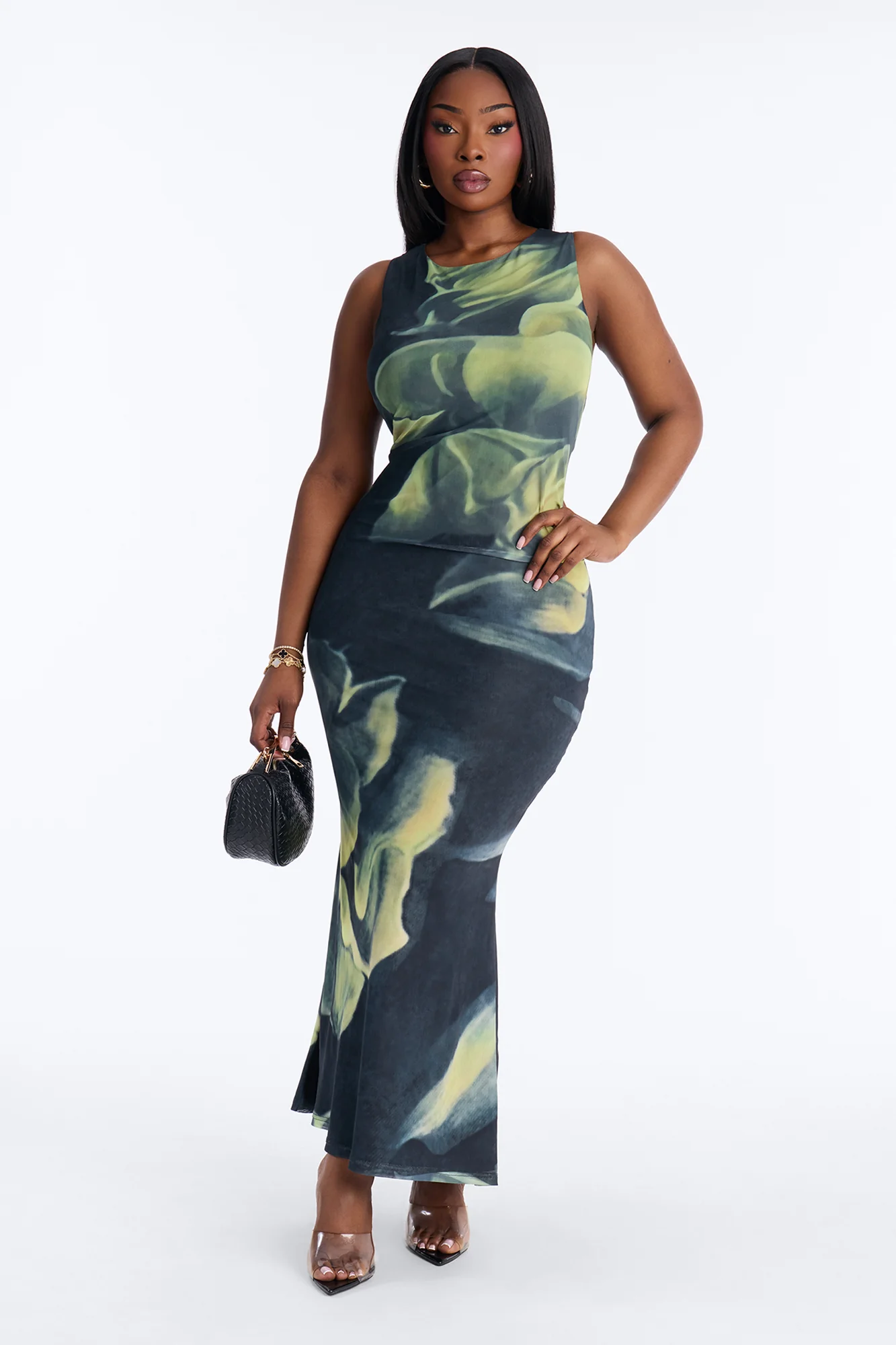 Paloma Backless Mesh Maxi Dress - Green/combo - Image 5