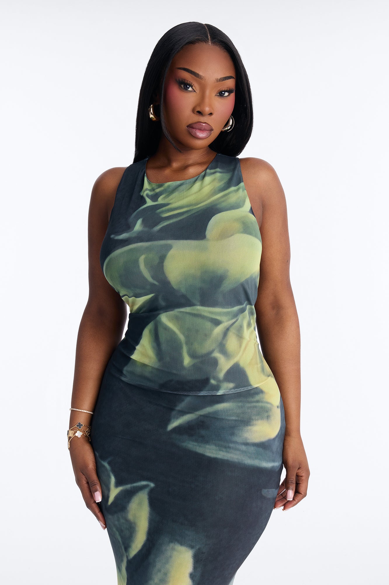Paloma Backless Mesh Maxi Dress - Green/combo - Image 6
