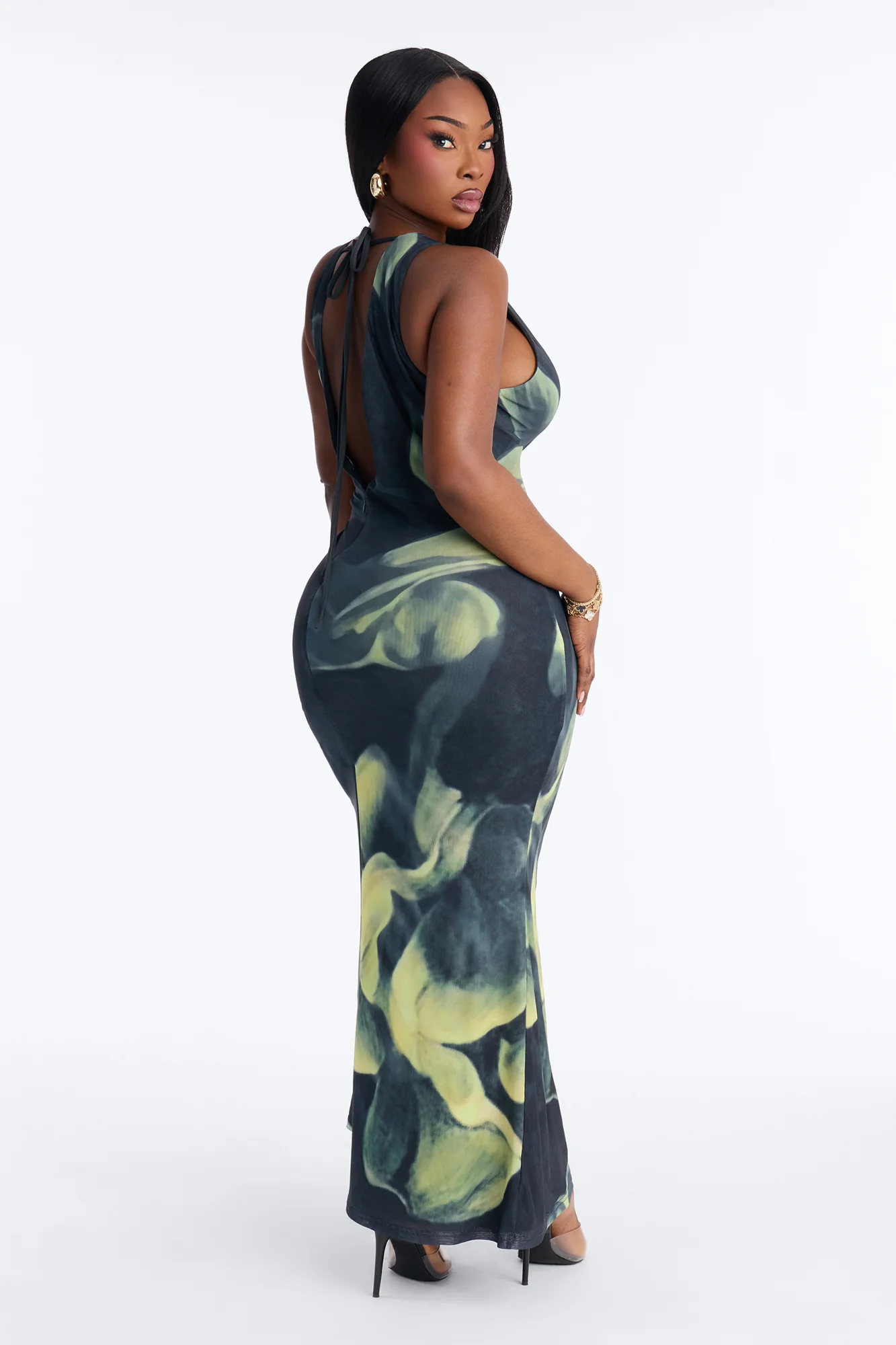 Paloma Backless Mesh Maxi Dress - Green/combo - Image 8