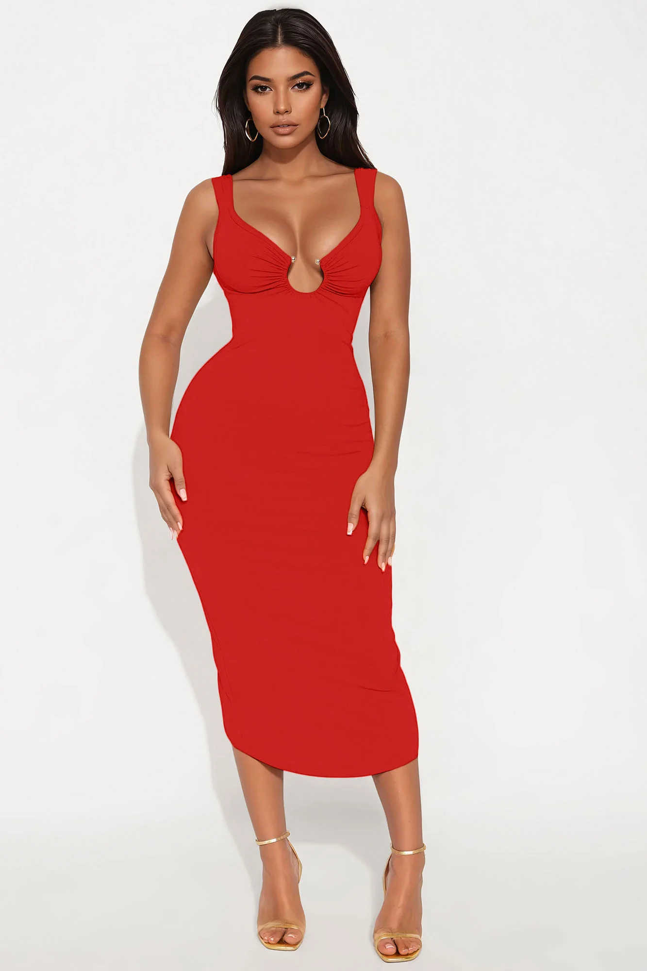 Paloma Backless Midi Dress - Red