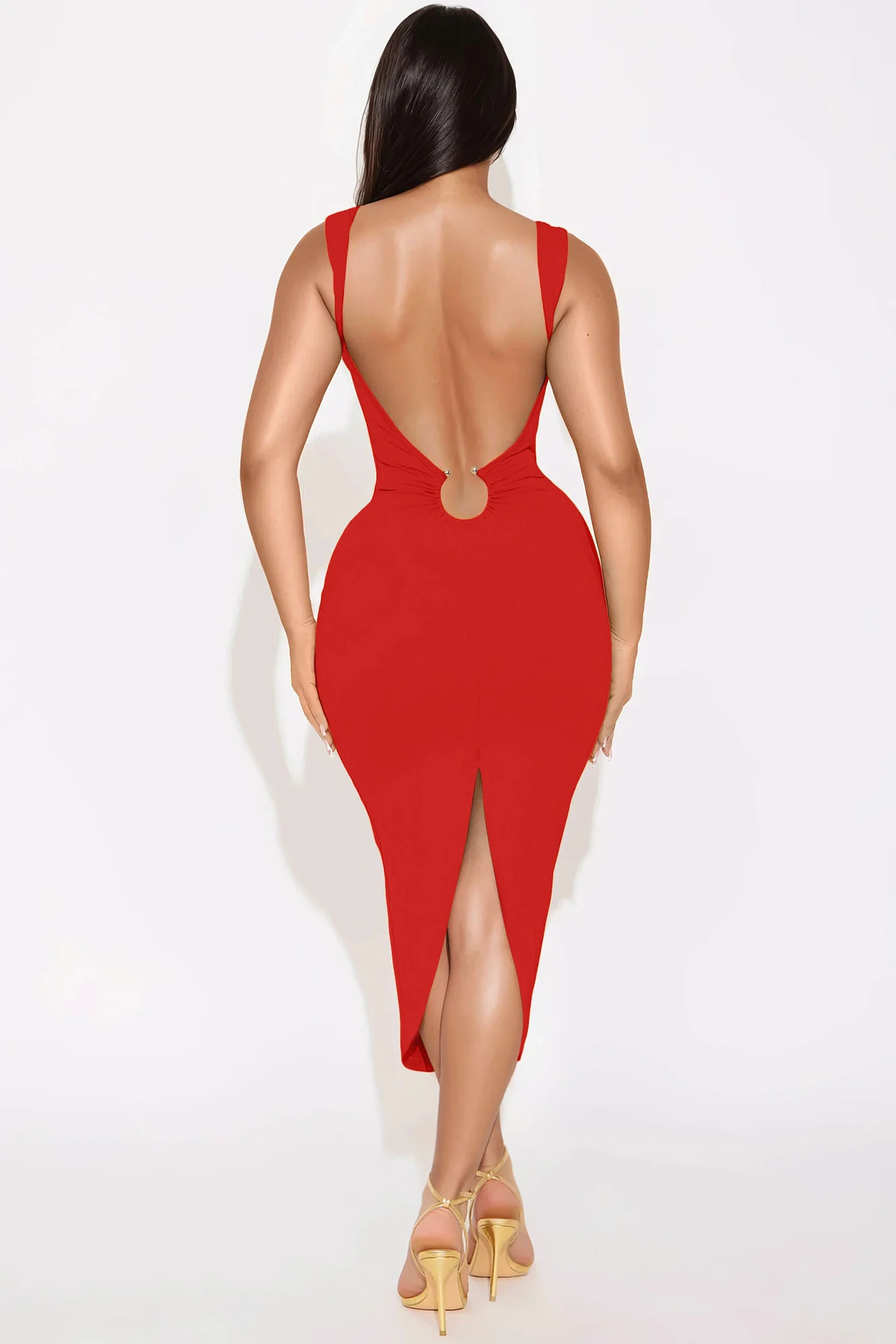 Paloma Backless Midi Dress - Red - Image 3
