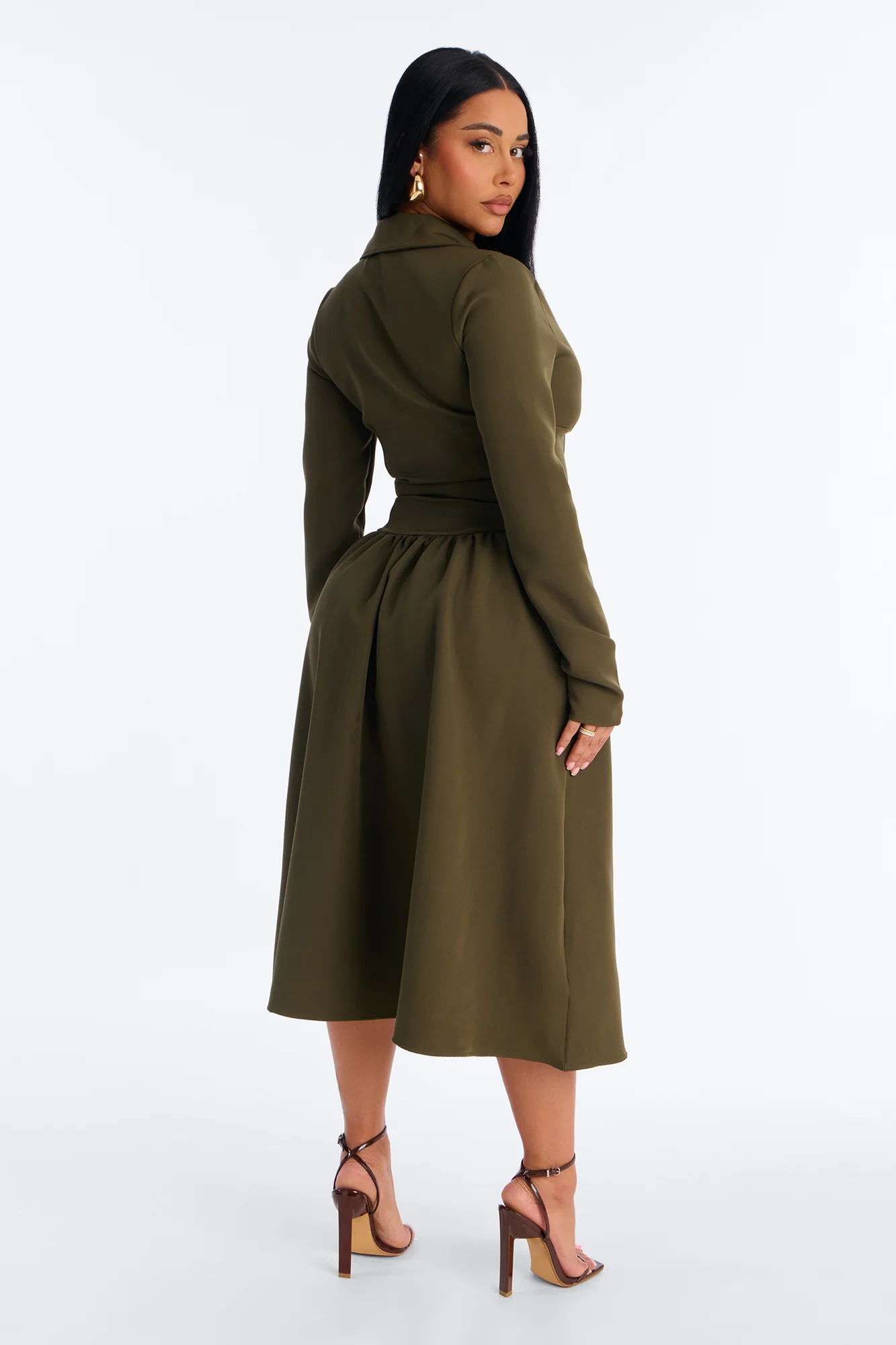 Paloma Corset Drop Waist Midi Dress - Olive - Image 4