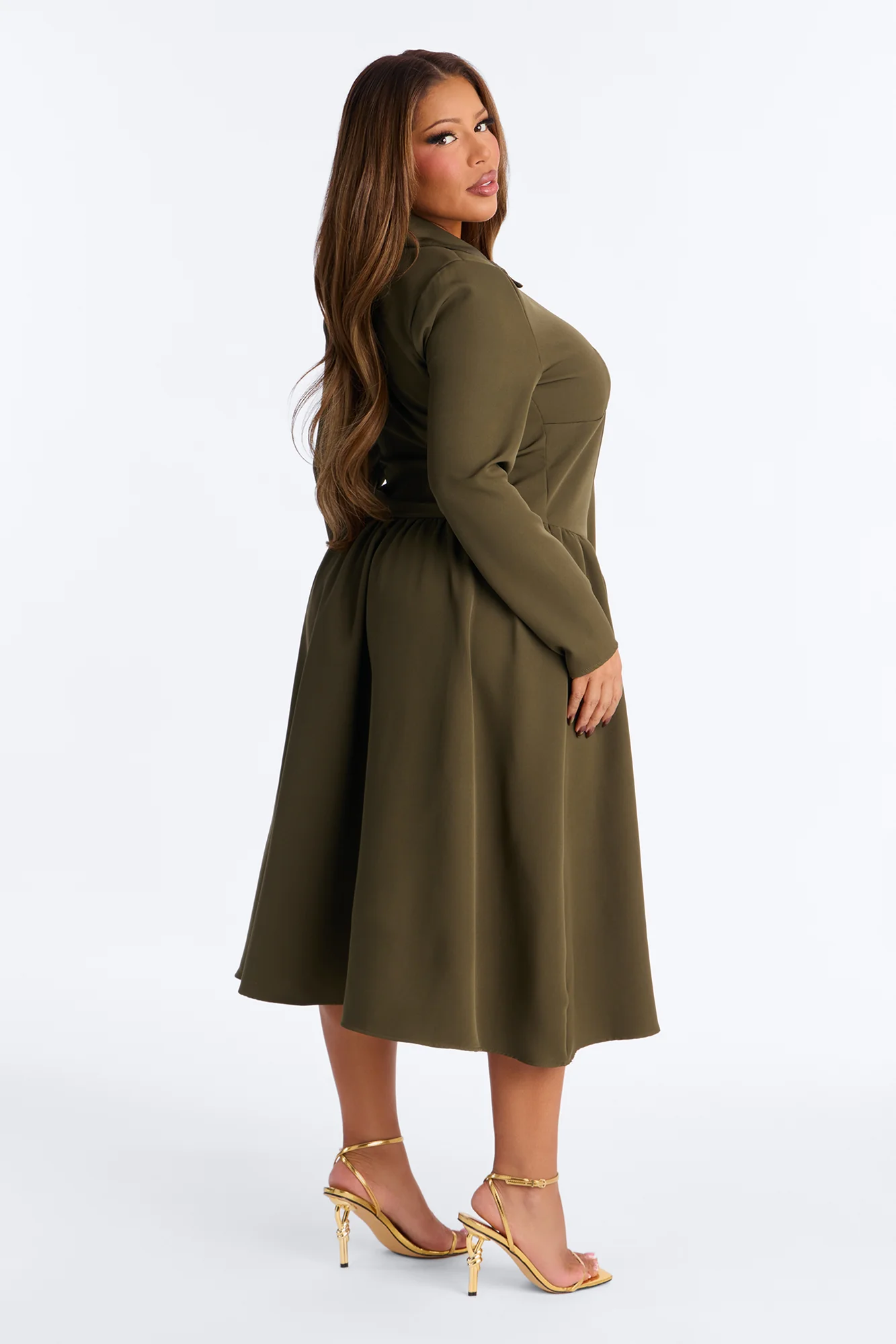 Paloma Corset Drop Waist Midi Dress - Olive - Image 7
